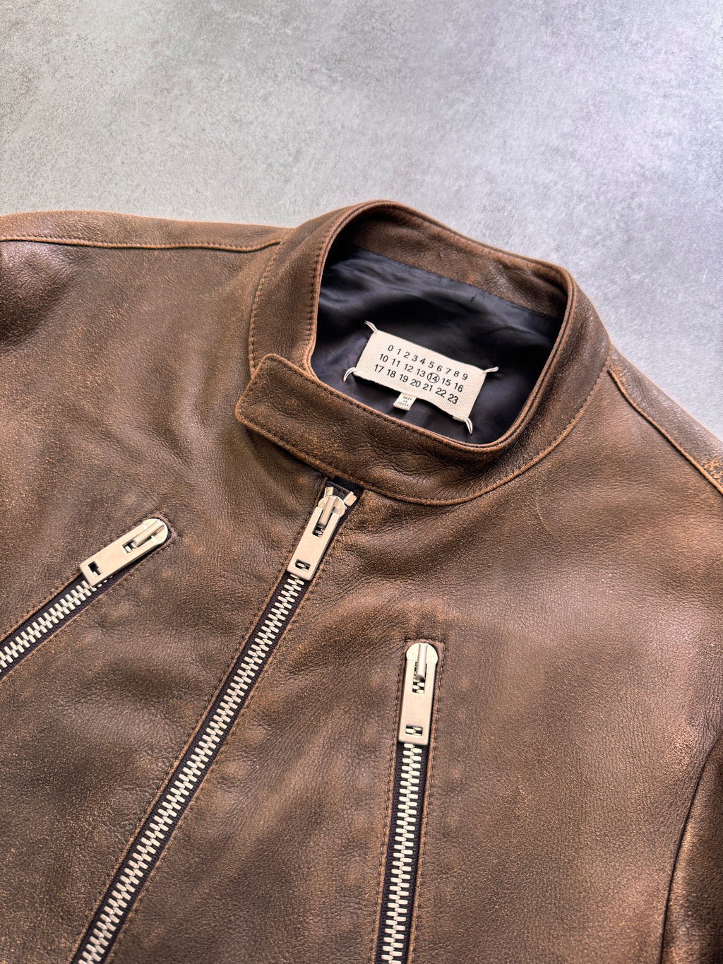 SS2017 Maison Margiela 5-Zip Biker Faded Leather Jacket