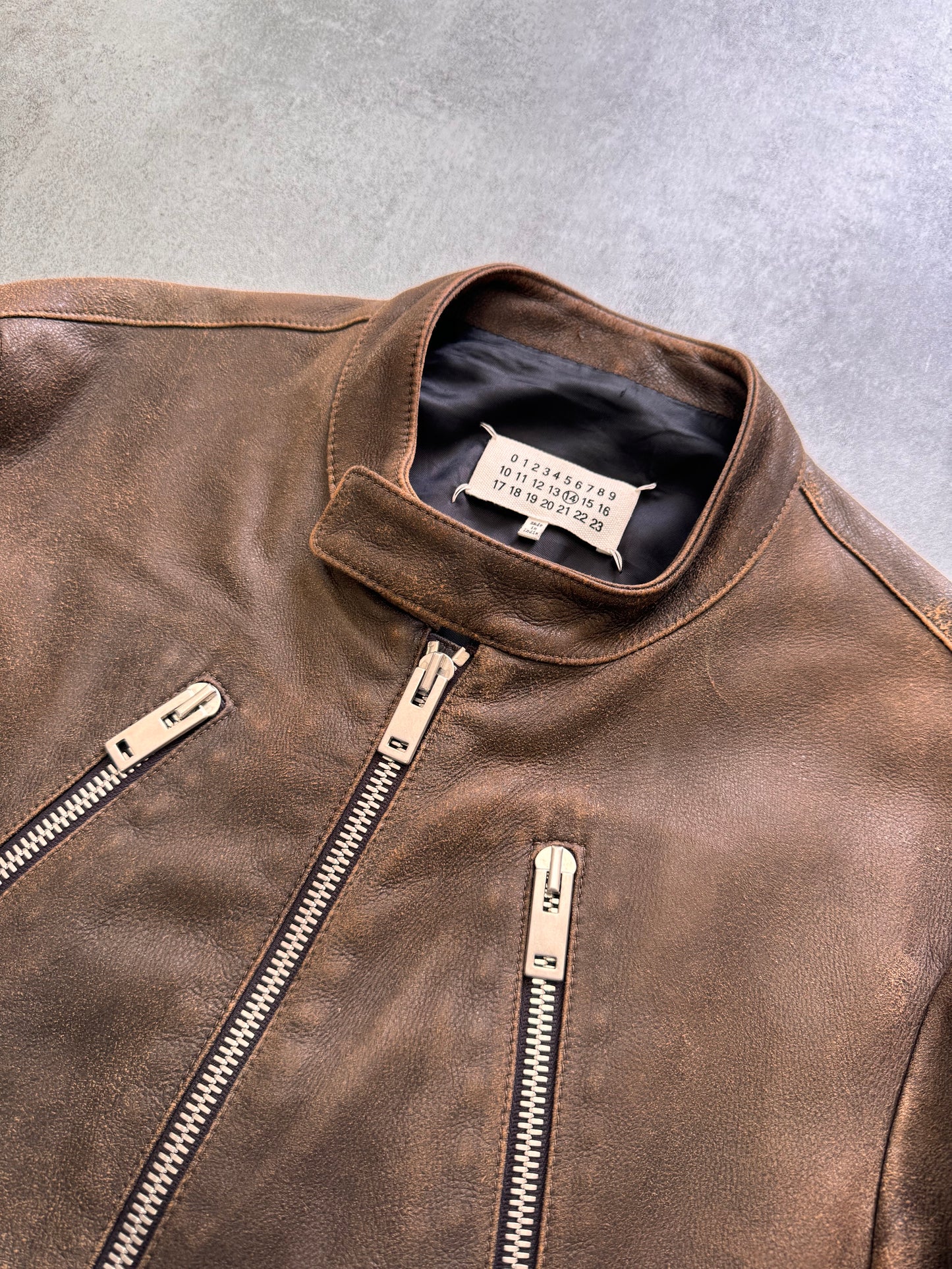 SS2017 Maison Margiela 5-Zip Biker Faded Leather Jacket (S/M)