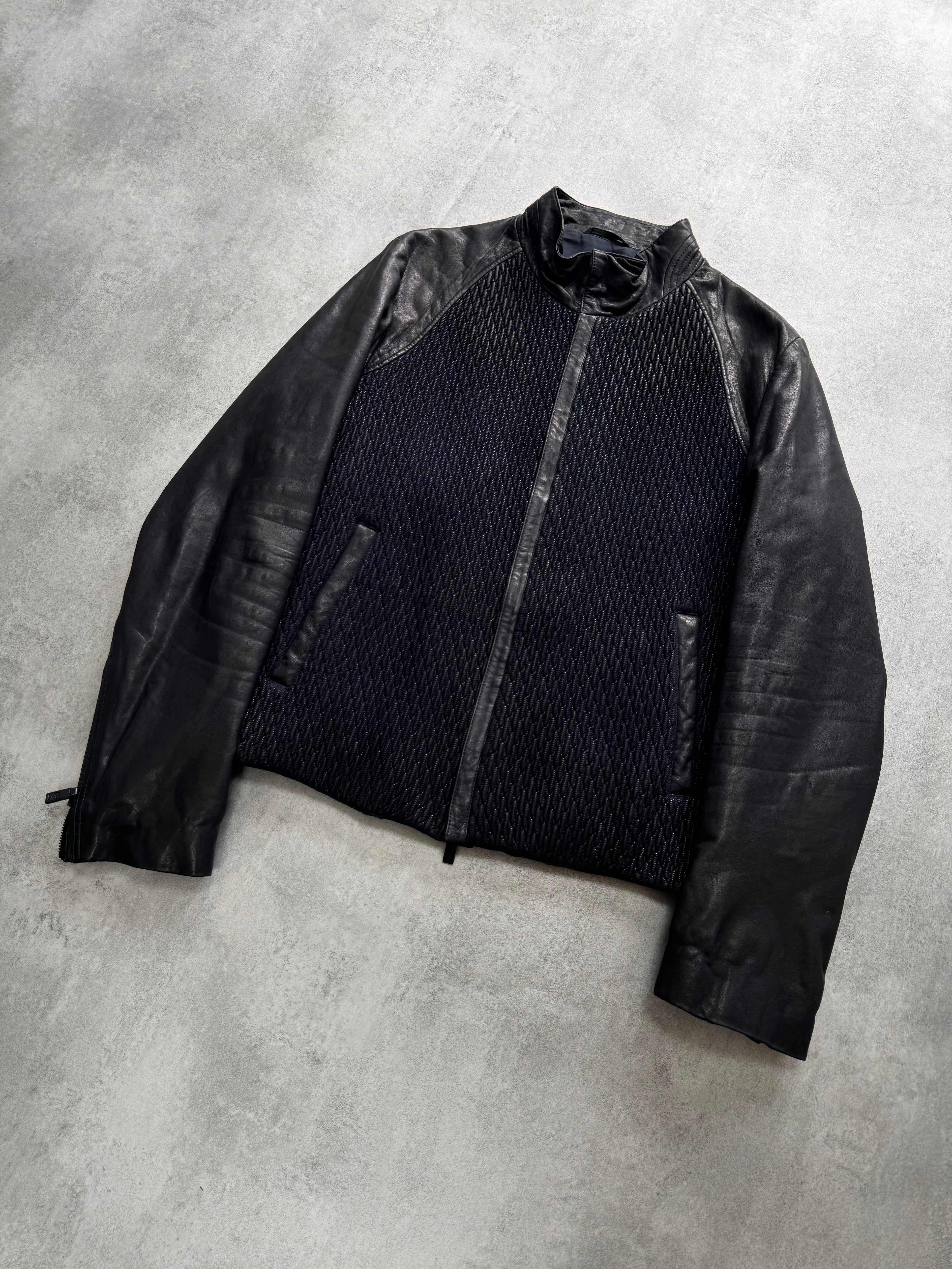 SS2014 Giorgio Armani Plissé Navy Leather Jacket