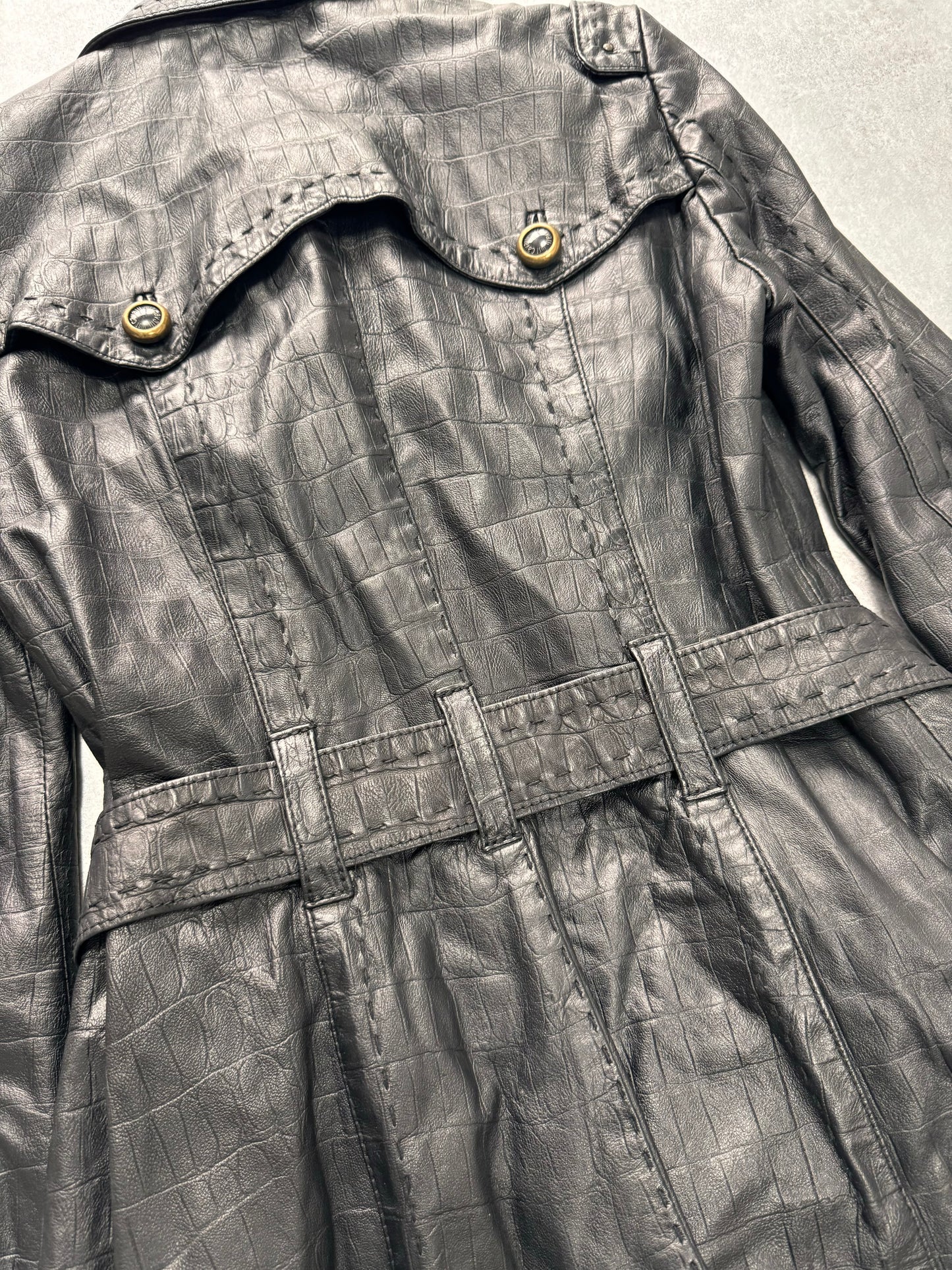 2000s Just Cavalli Crococile Effect Leather Trench Jacket (XS/S)