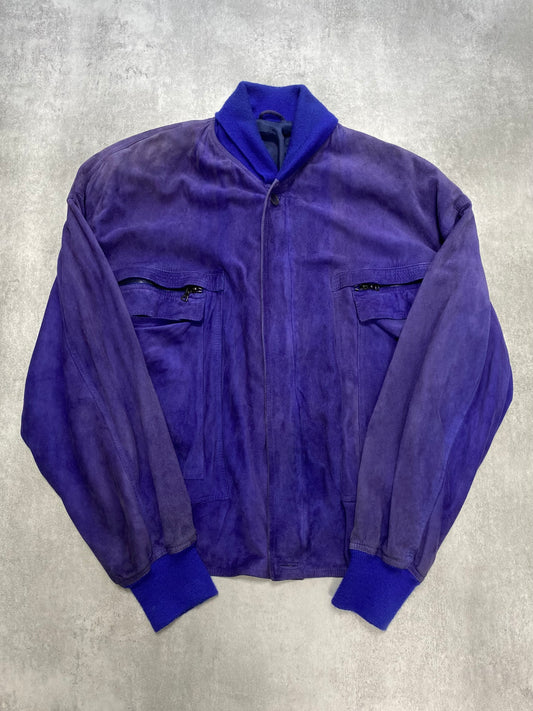 1990s Gianni Versace Purple Blue Bomber Jacket (M)