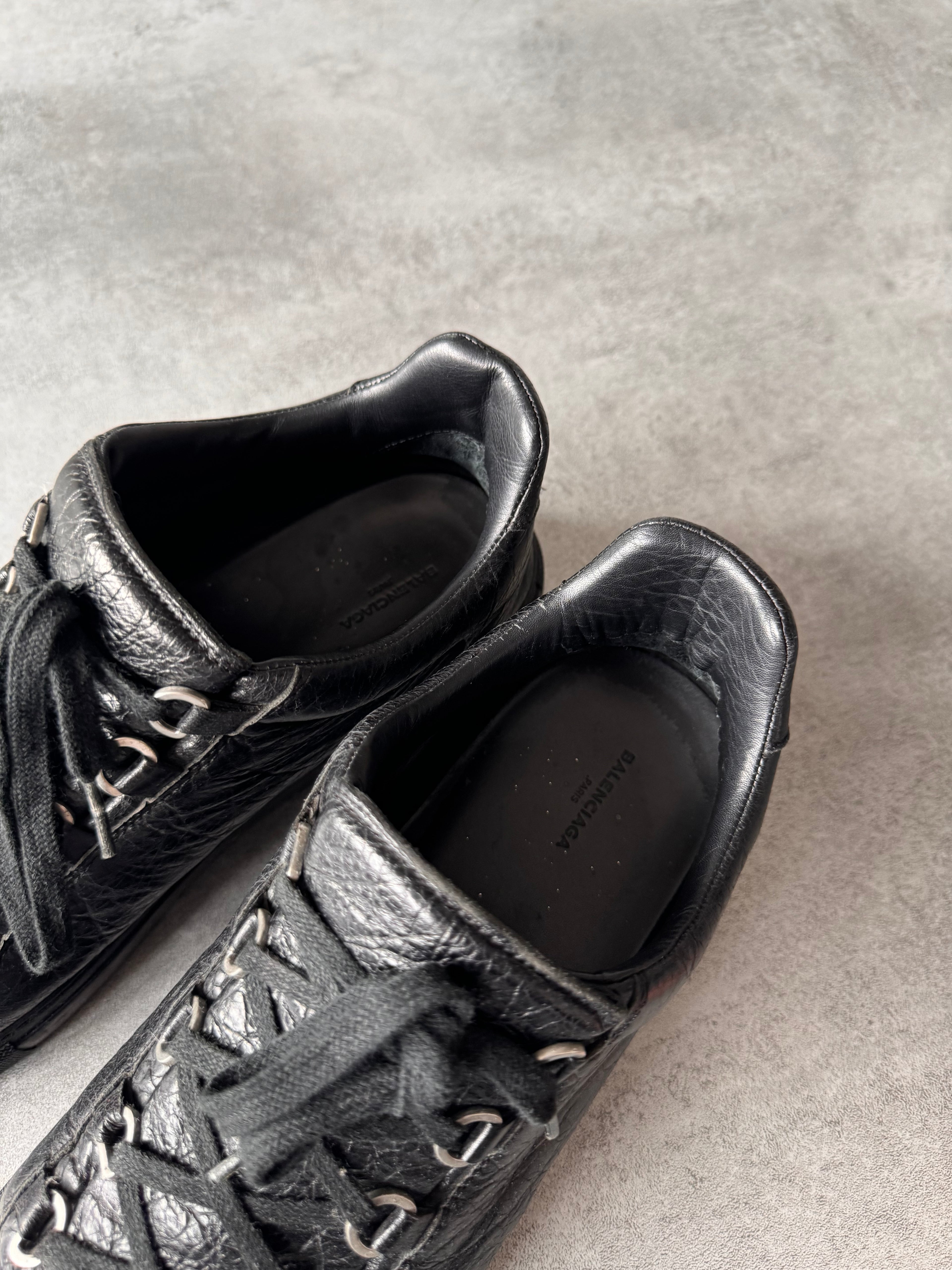 Balenciaga Arena Low Black Cracked Leather Sneakers