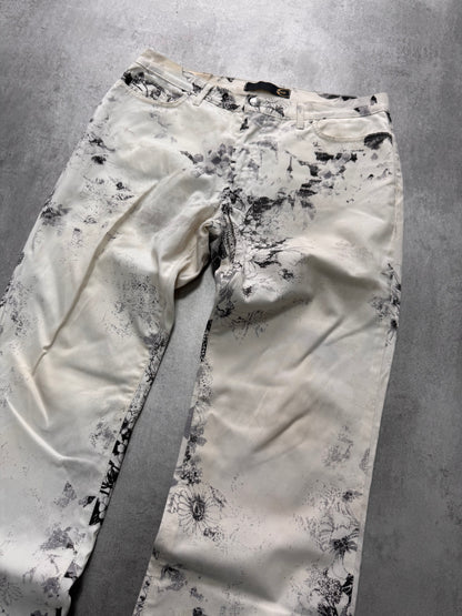 2000s Cavalli Black & White Floral Faded Paint Pants (M)