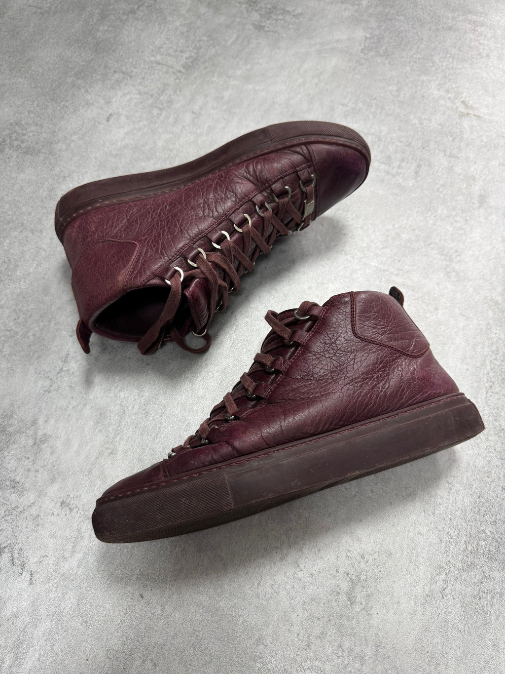 Balenciaga Arena High Bordeaux Craked Leather Sneakers