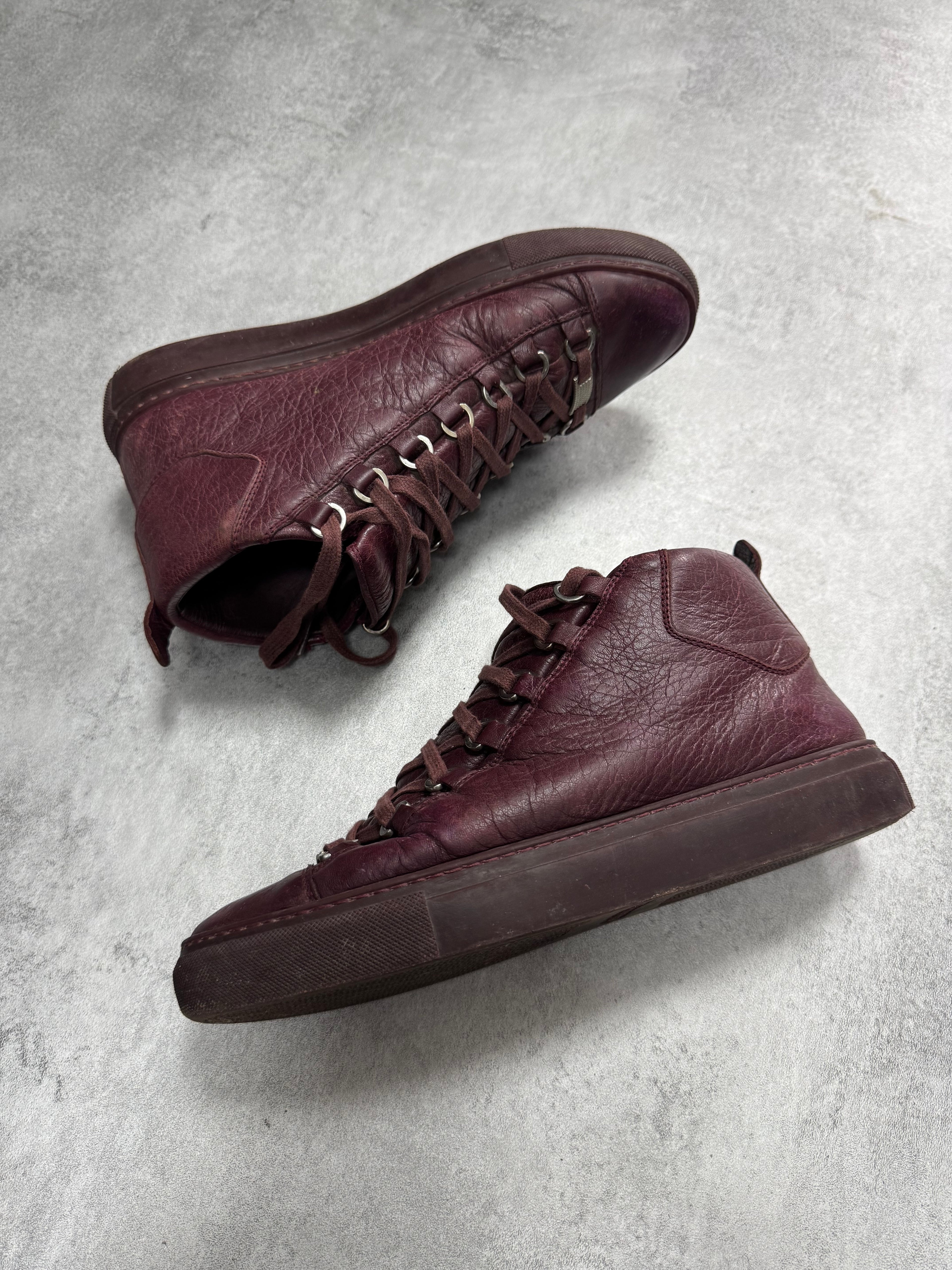 Balenciaga Arena High Bordeaux Craked Leather Sneakers