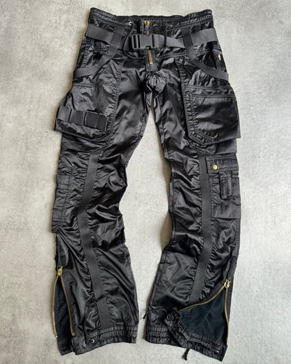 AW2003 Jean Paul Gaultier Bondage Black Cargo Parachute Nylon Pants (S) - 1