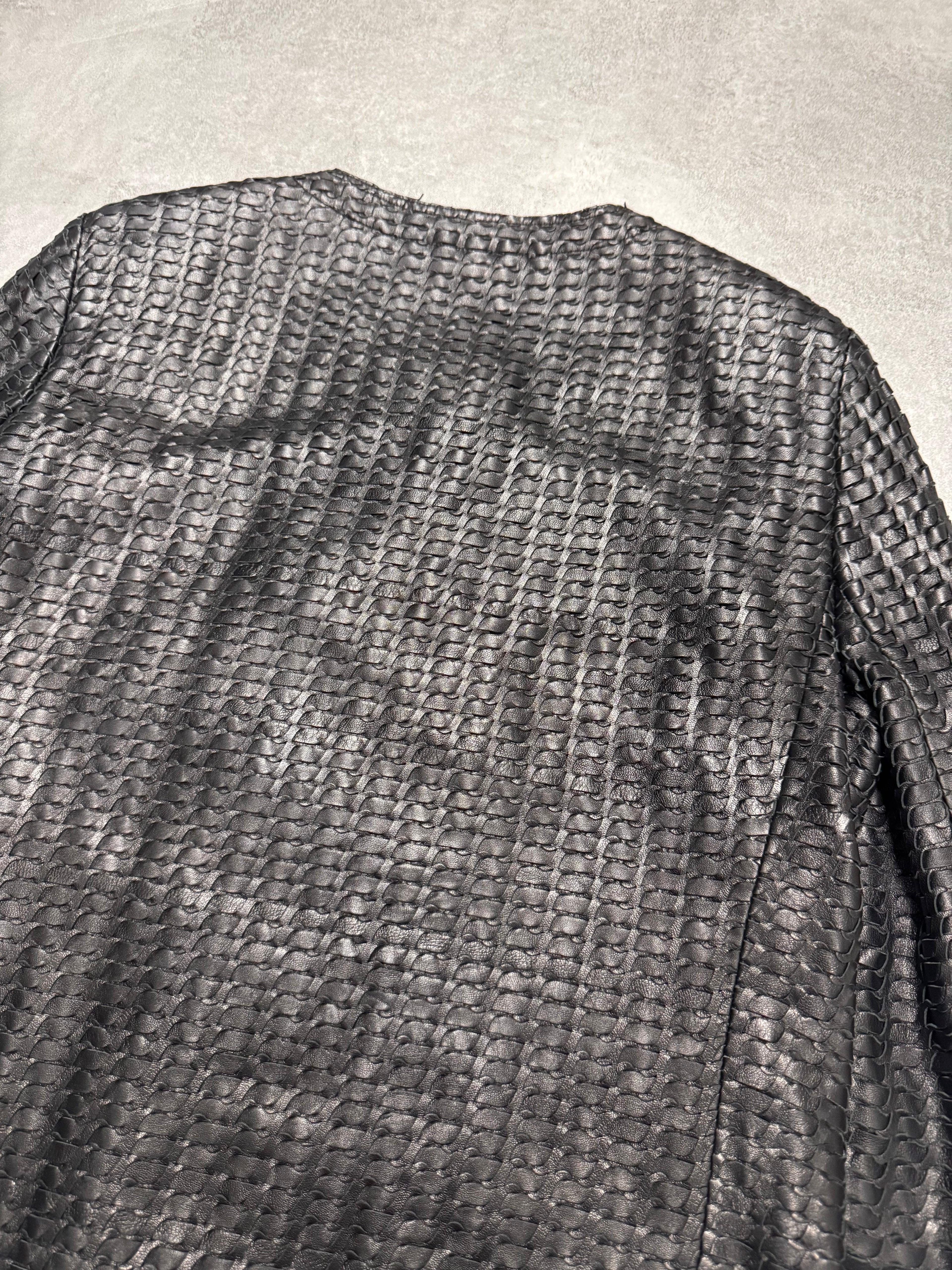 2000s Dolce & Gabbana Woven Black Leather Jacket