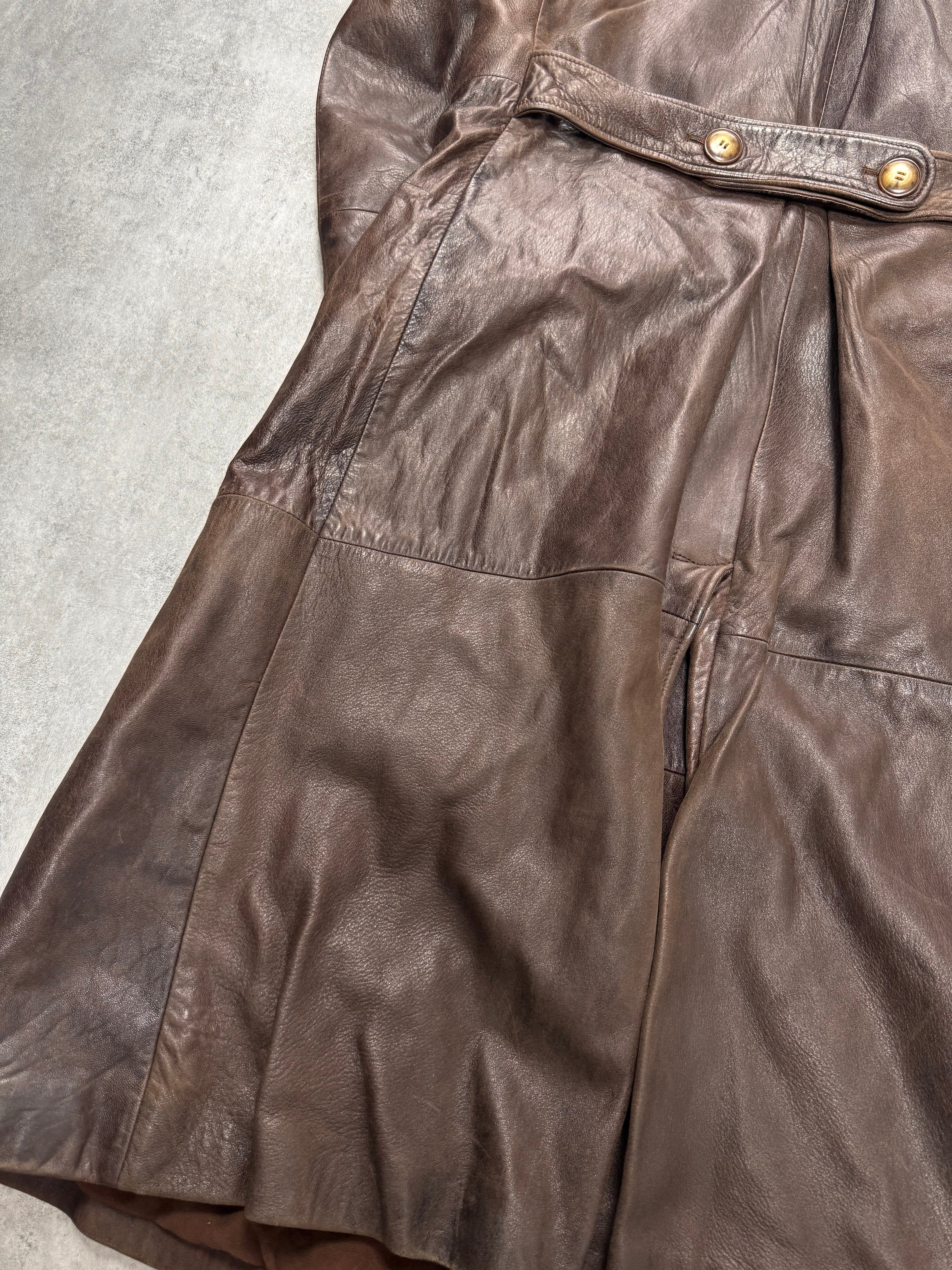 1990s Giorgio Armani Brown Leather Long Coat