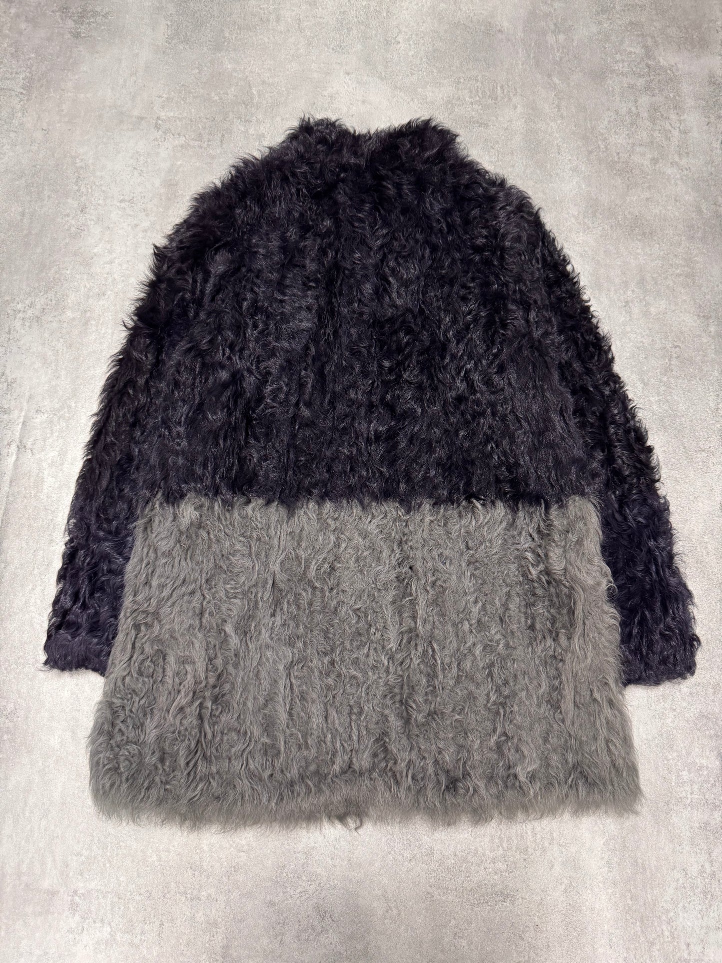 FW2013 Emporio Armani Lamb Fur Navy Grey Split Jacket (XS)