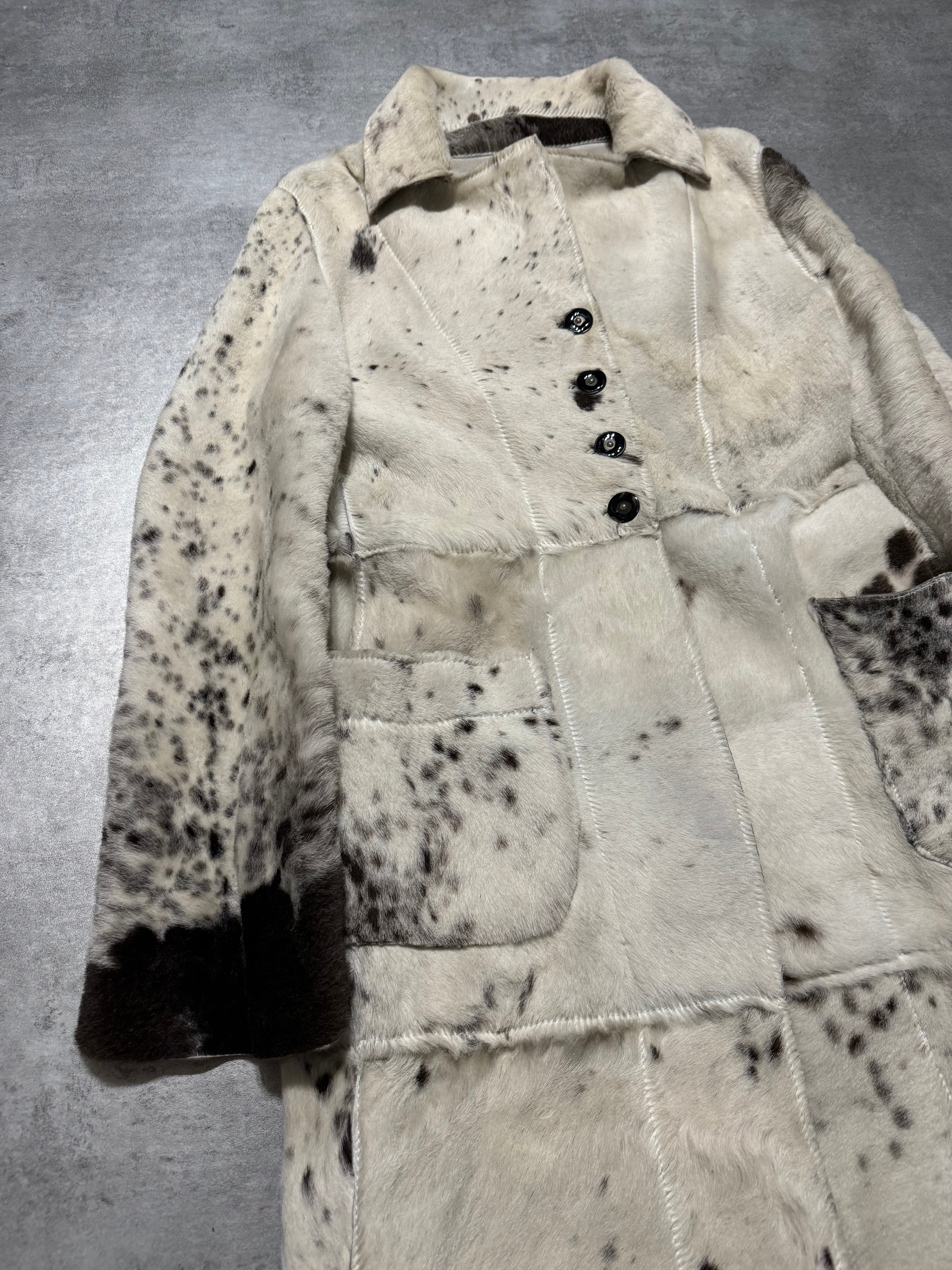 AW2006 Cavalli White Pony Hair Winter Leopard Effect Long Leather Jacket (XS/S) - 6