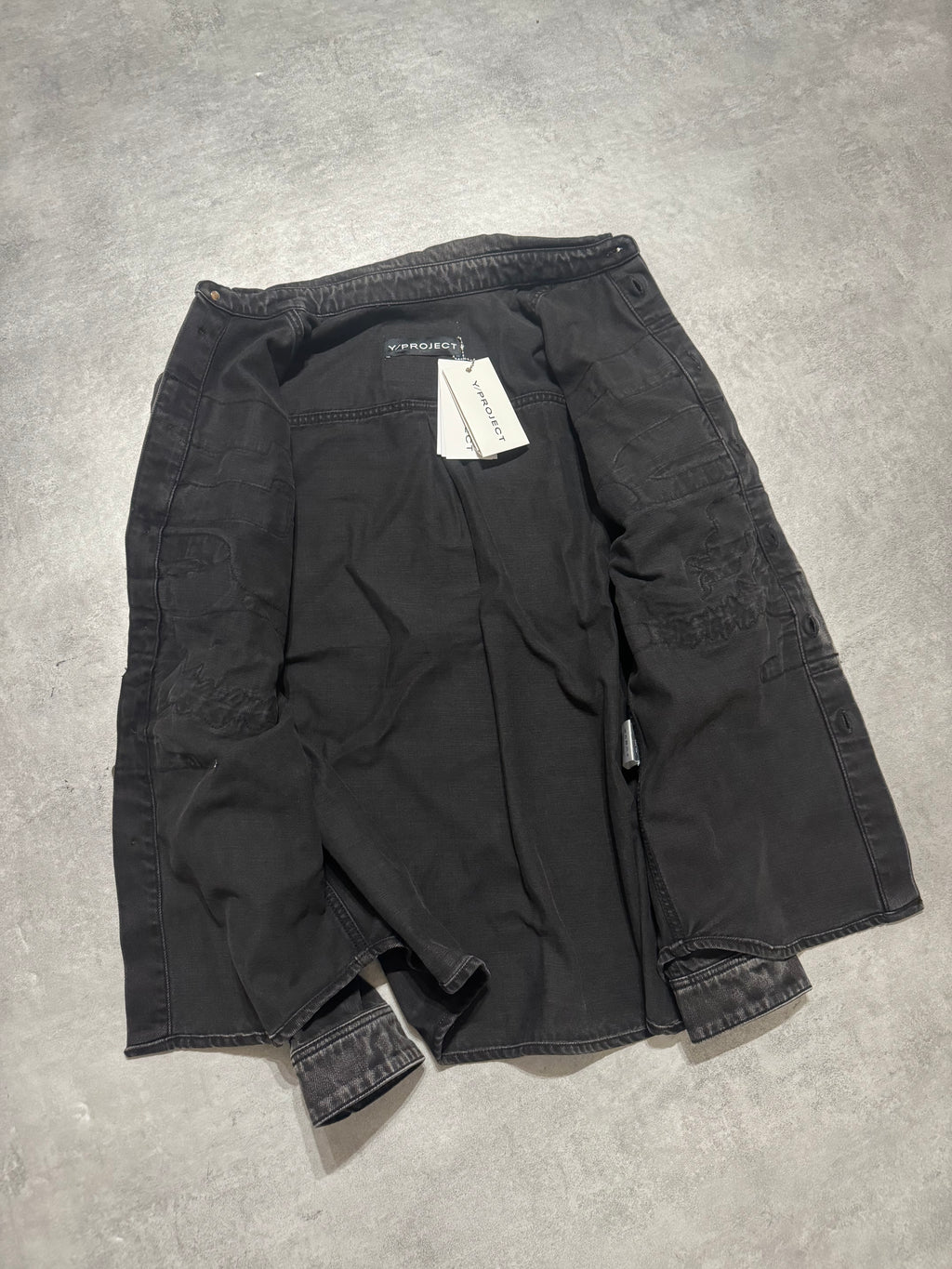 FW2023 Y/Project Grey Denim Distressed Logo Shirt (S/M) - 4