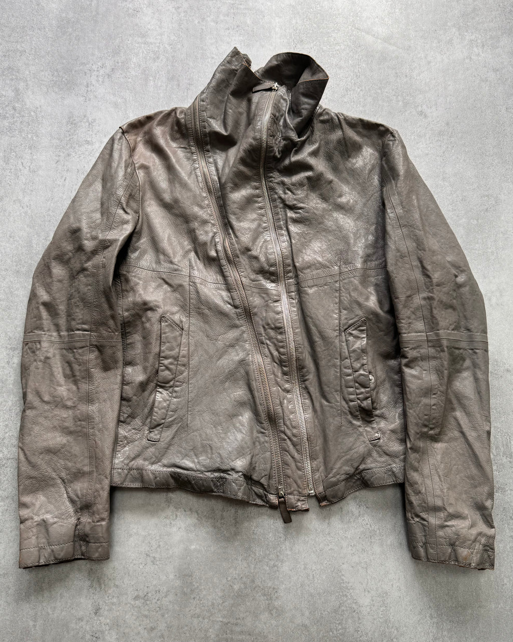 SS2012 Emporio Armani Asymmetrical Brut Leather Jacket