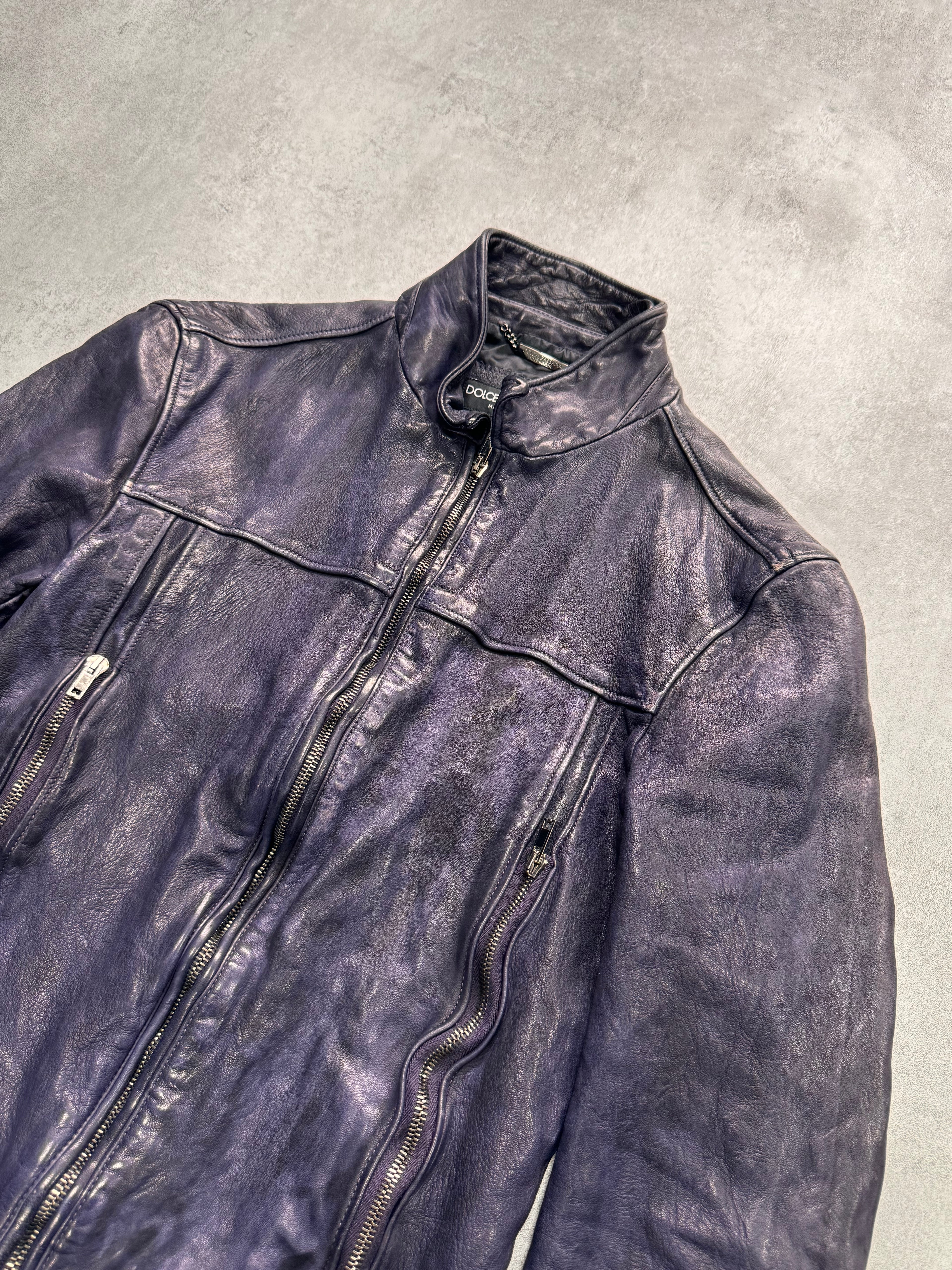 Dolce & Gabbana Galaxy Purple Cropped Leather Jacket