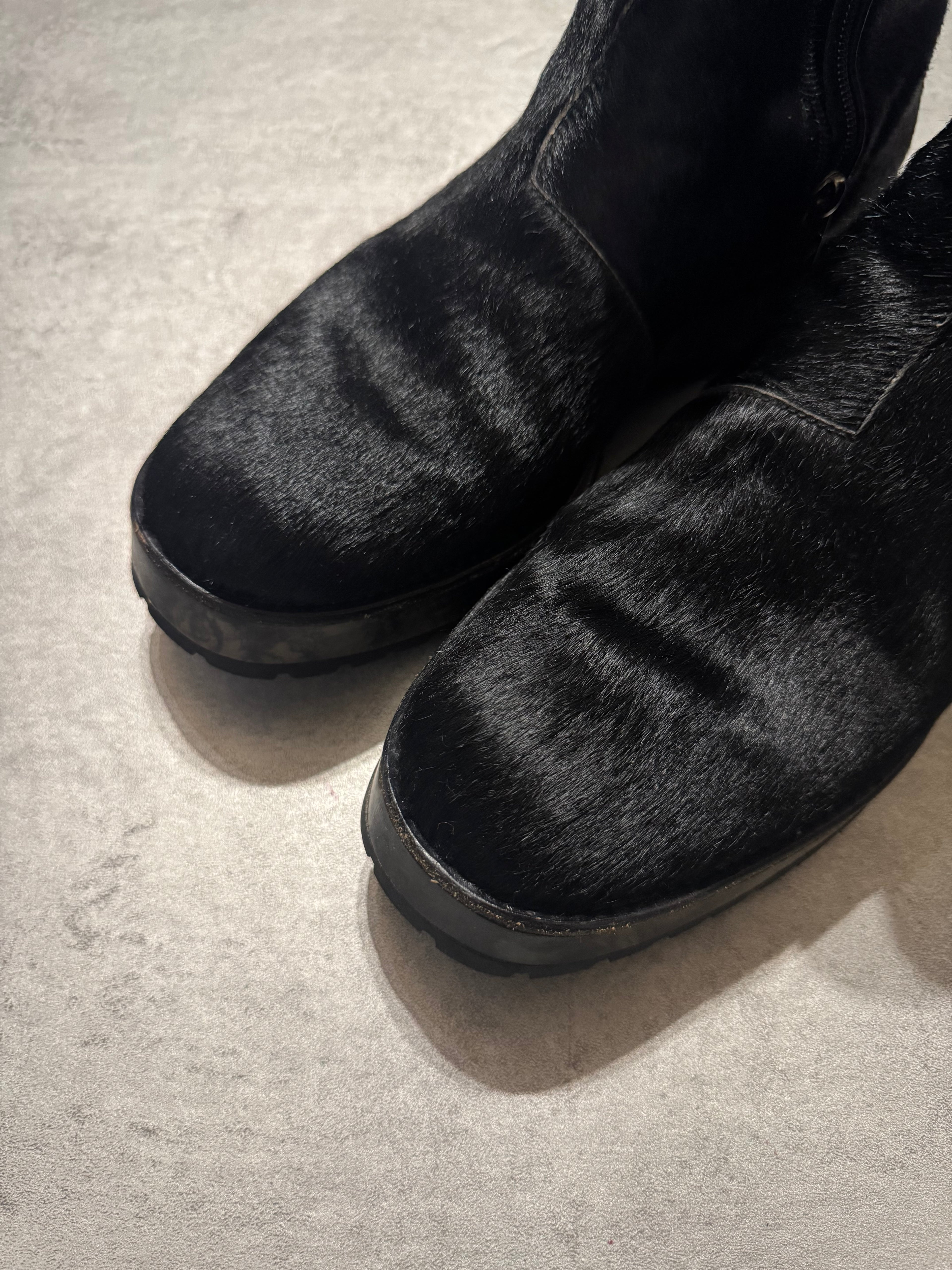 2000s Emporio Armani Pony Hair Black Boots