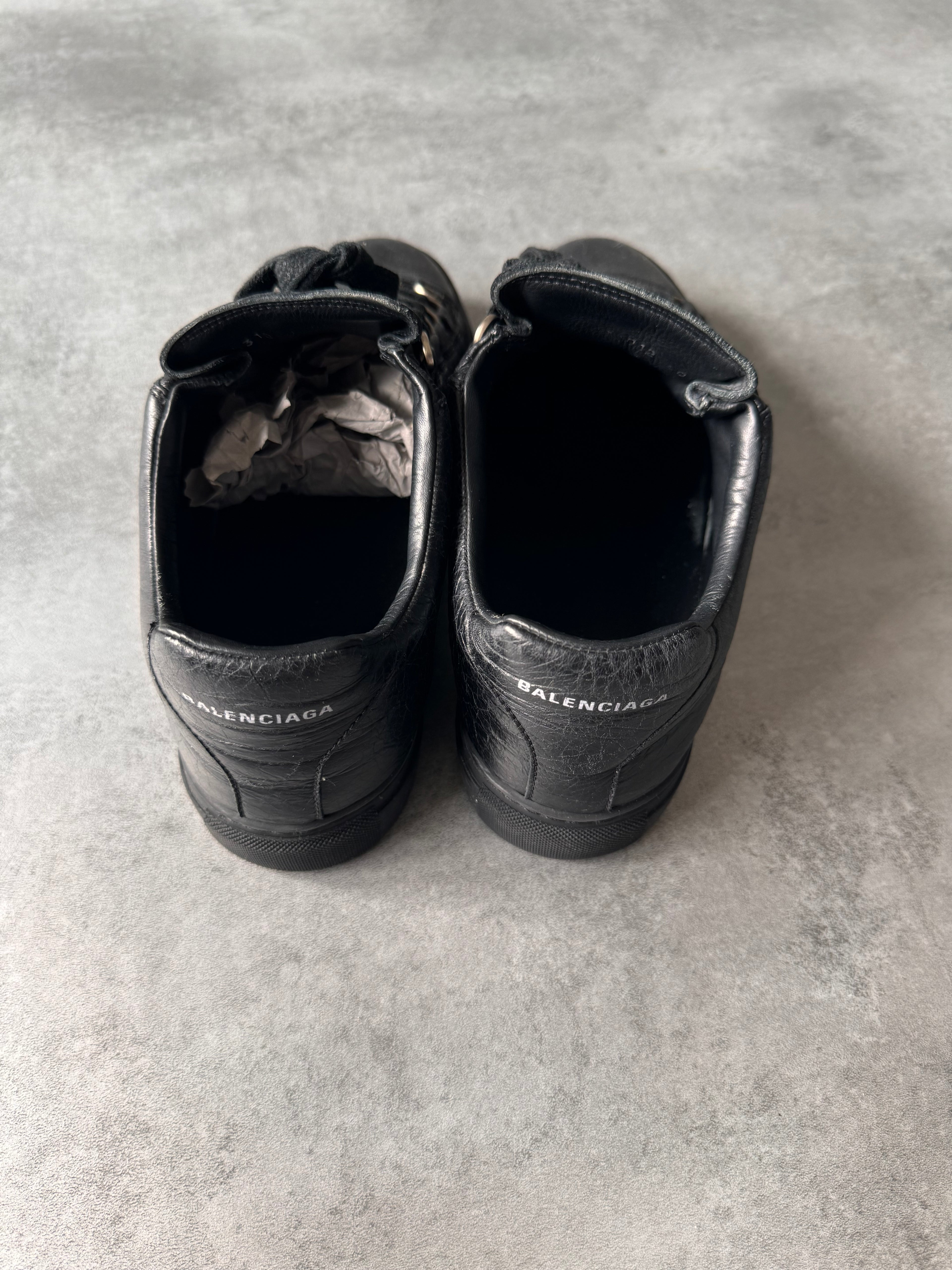 Balenciaga Arena Low Black Cracked Leather Sneakers