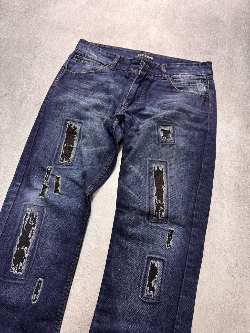 2000s Dolce & Gabbana Rectagular Distressed Denim Jeans