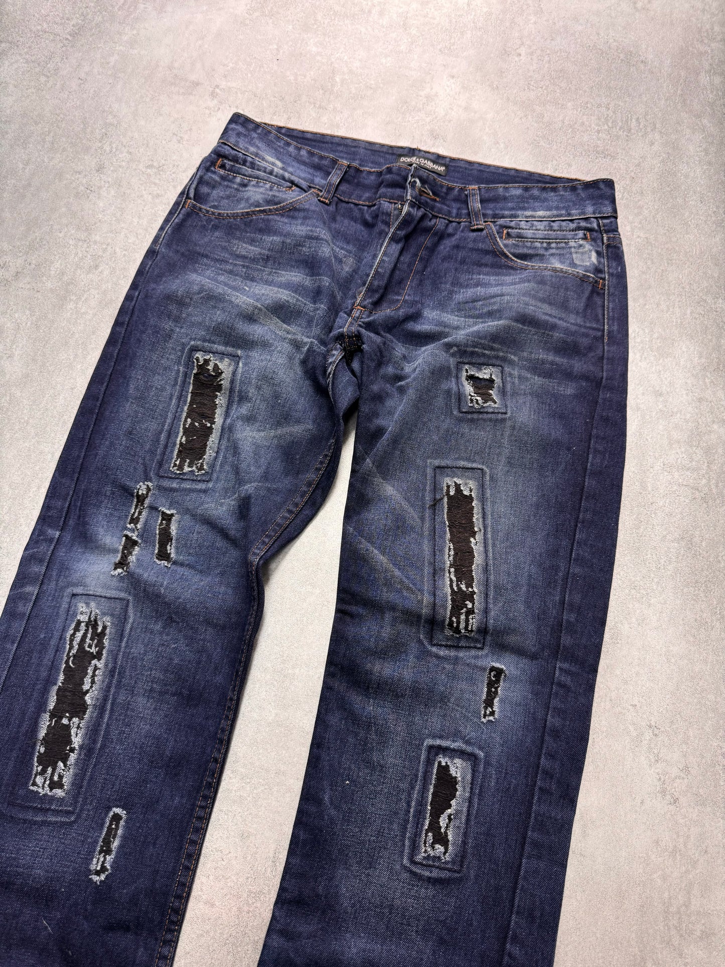 2000s Dolce & Gabbana Rectagular Distressed Denim Jeans (M)