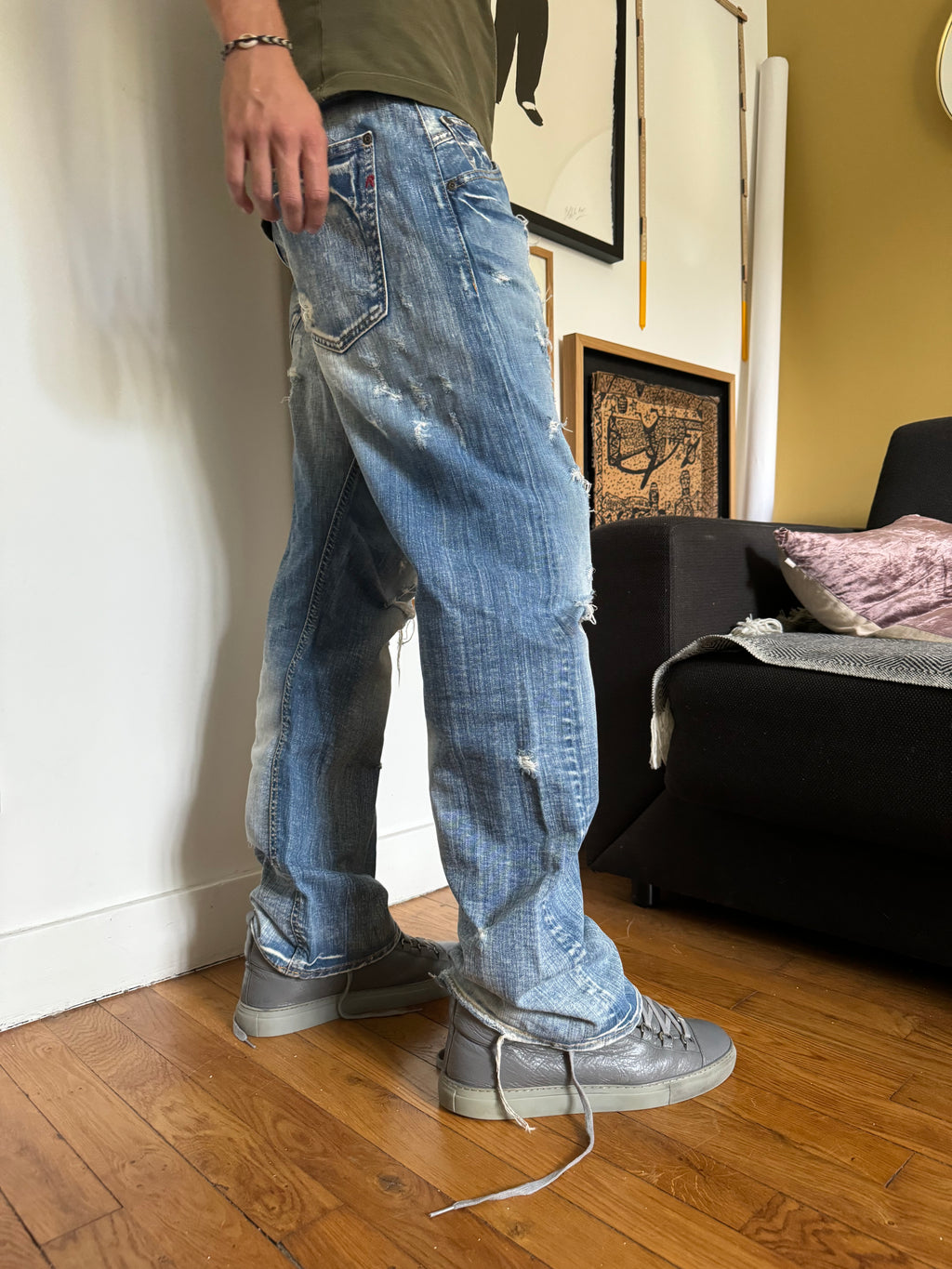 2000s Replay Distressed Straight Relaxed Jeans