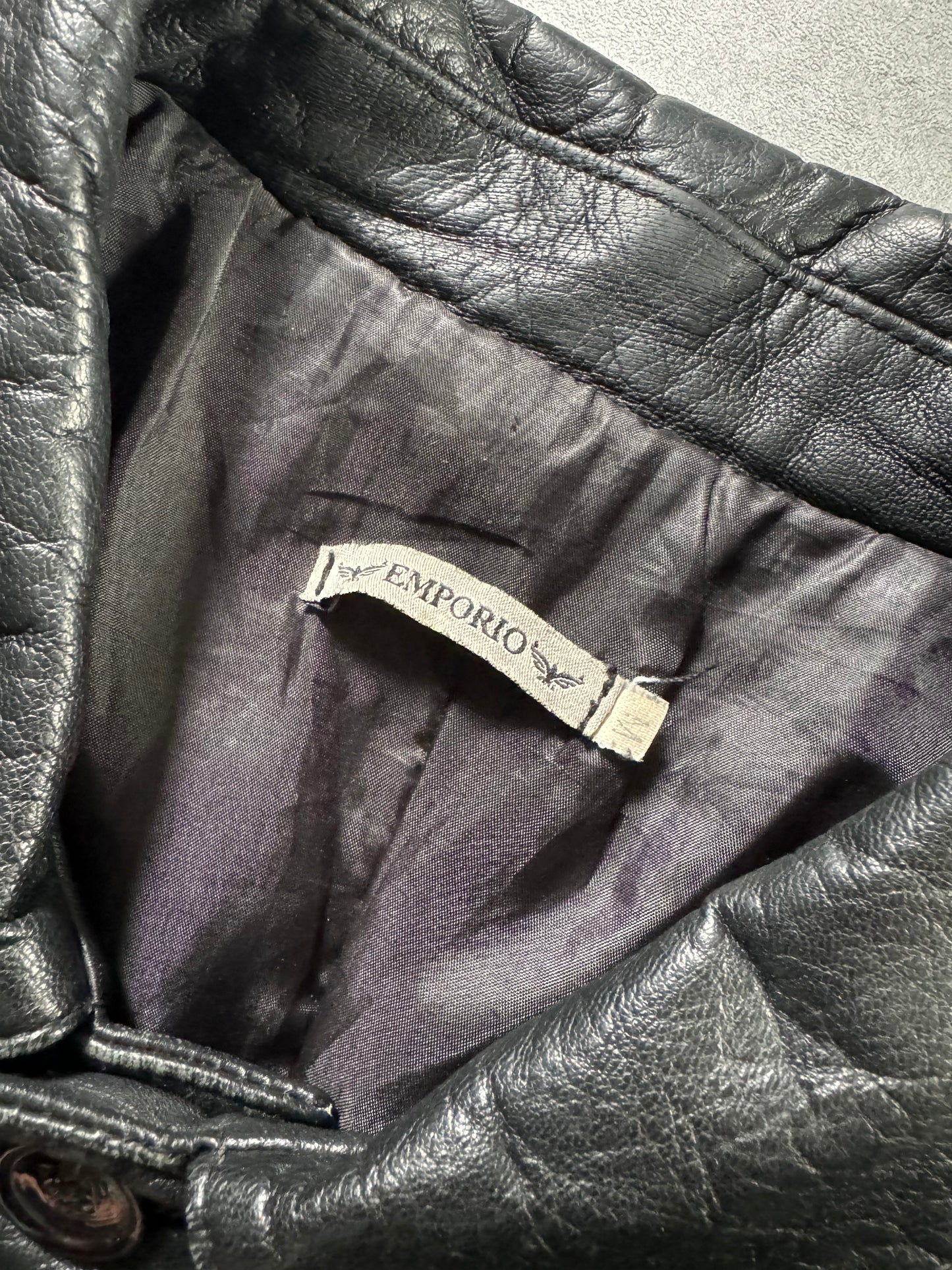 1990s Emporio Armani Black Minimalist Leather Jacket (S) - 10