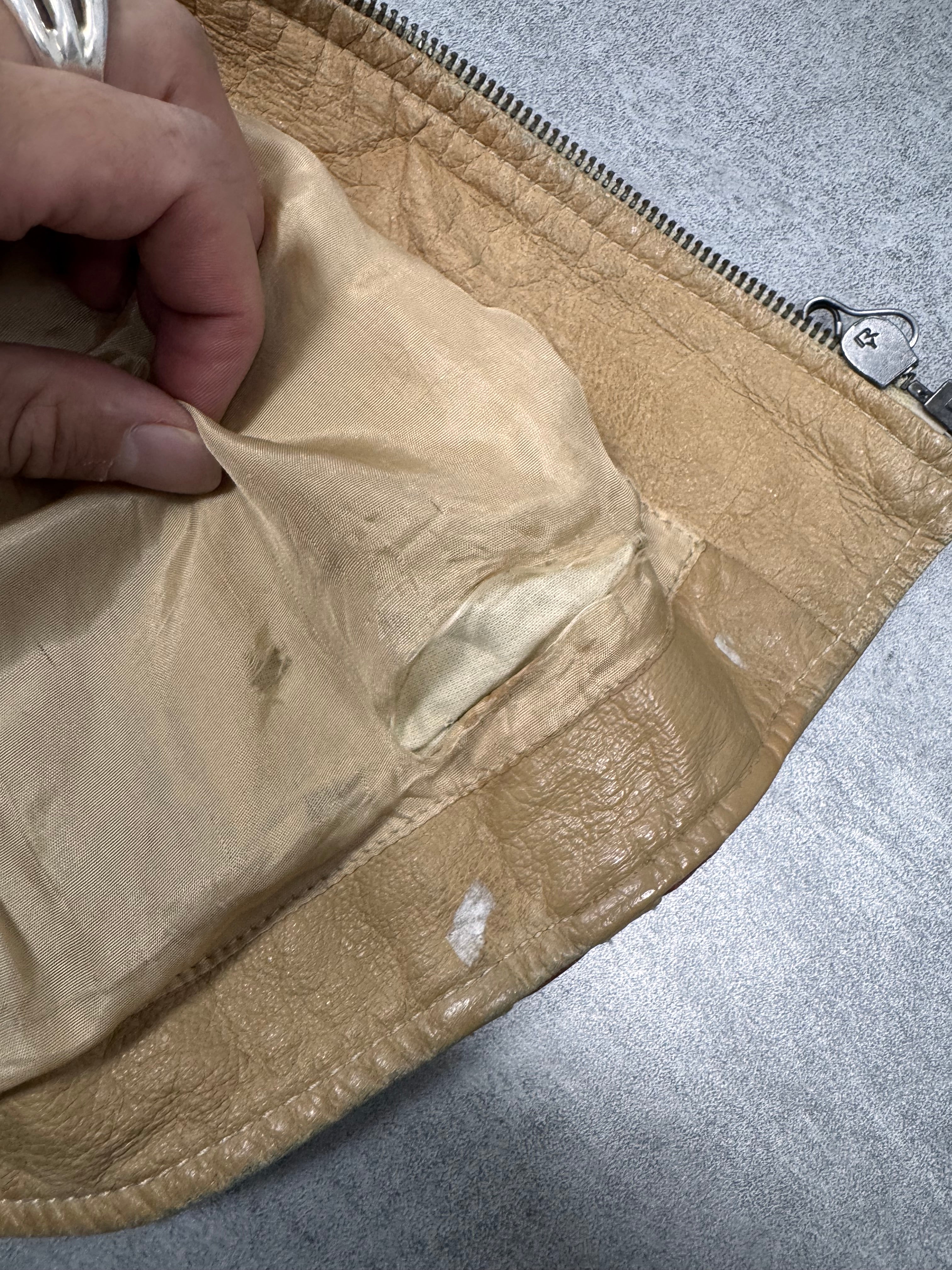 2000s Dolce & Gabbana Red Stripes Beige Leather Biker Jacket