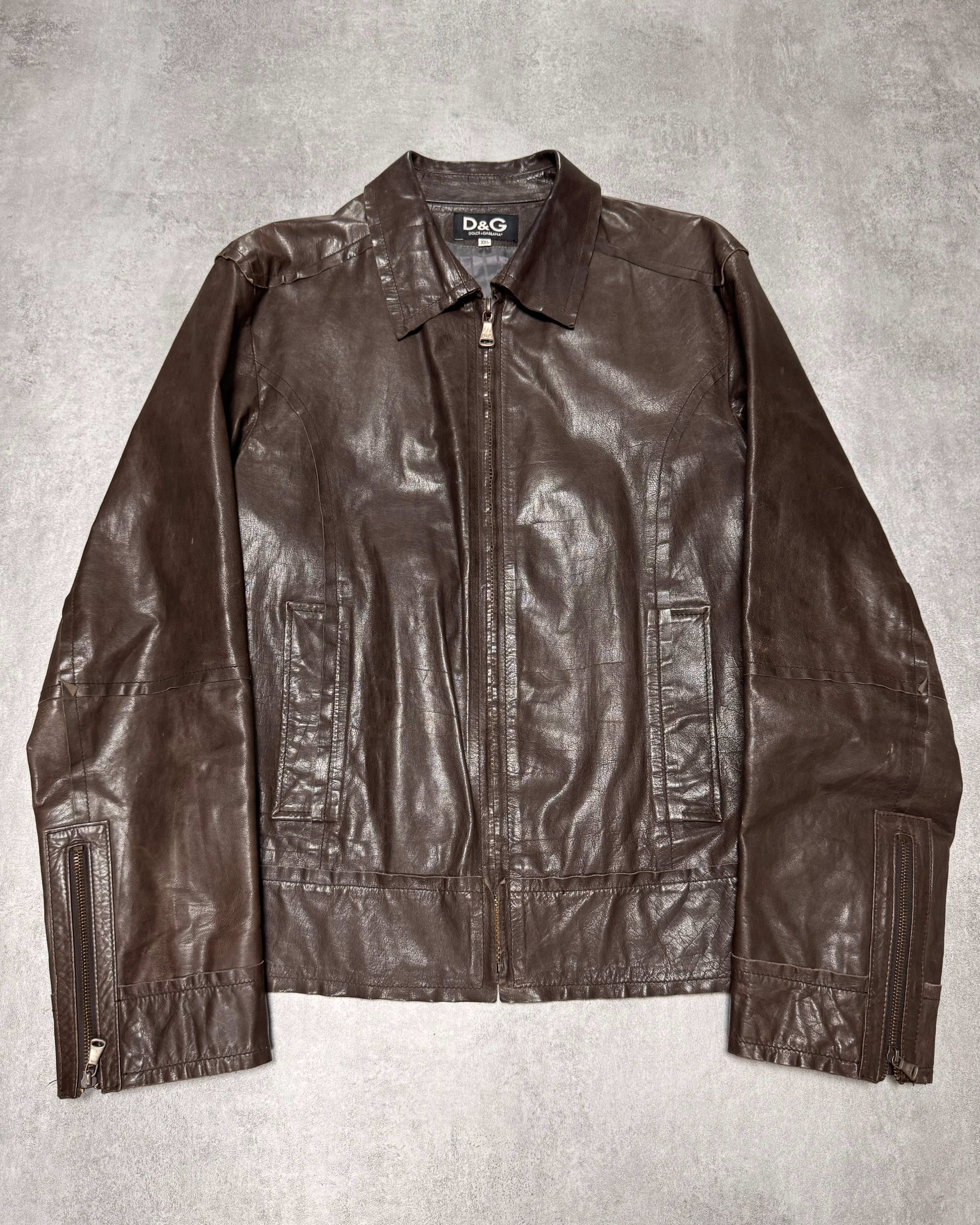 2000s Dolce & Gabbana Perfect Simple Brown Leather Jacket