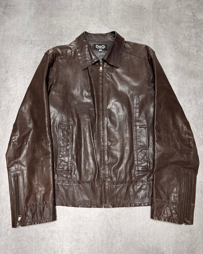 2000s Dolce & Gabbana Perfect Simple Brown Leather Jacket (L)