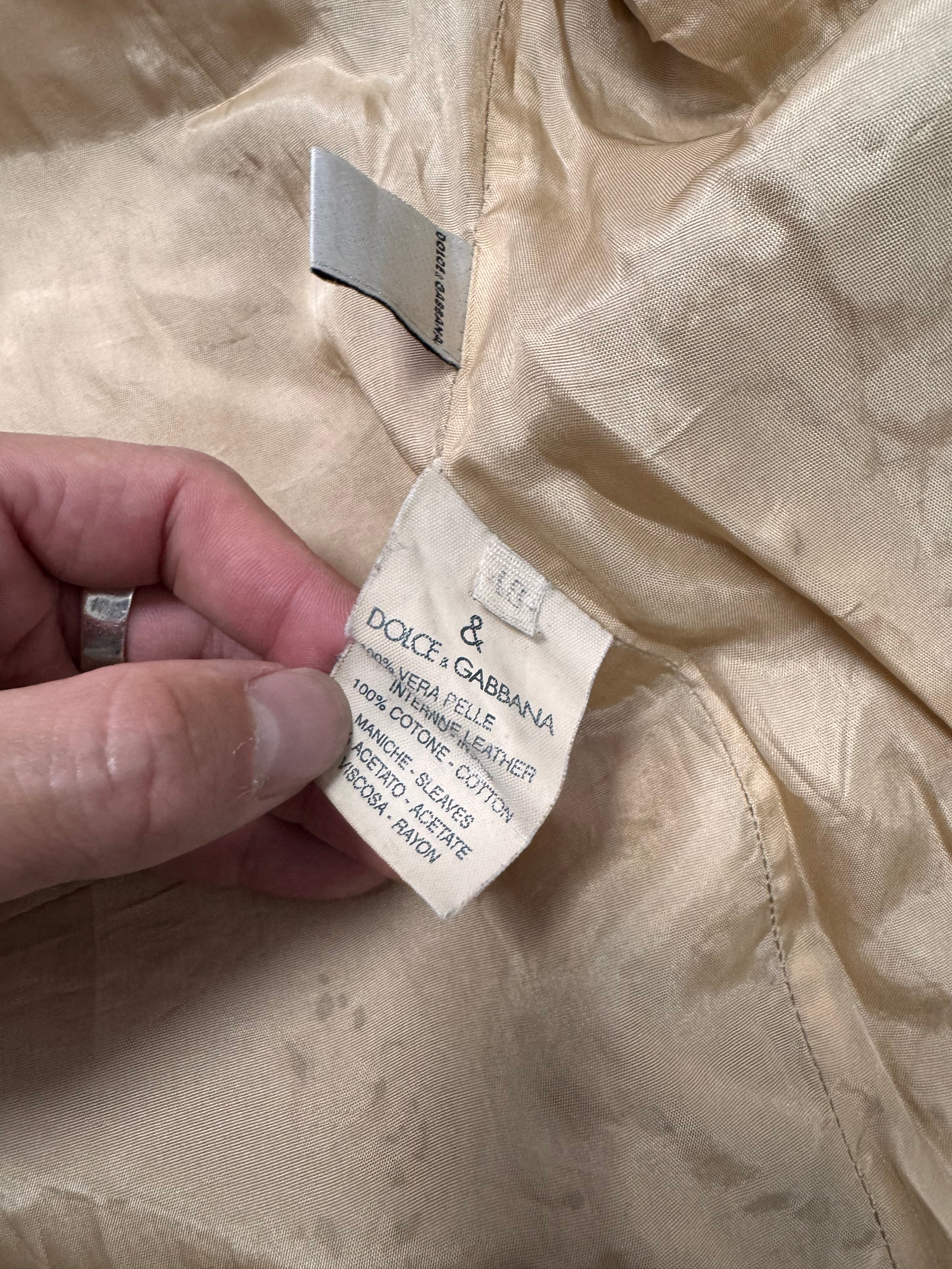 2000s Dolce & Gabbana Red Stripes Beige Leather Biker Jacket