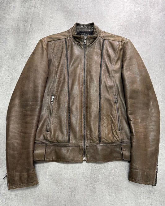 AW2009 Versace Triple Zips Brown Leather Jacket (M)