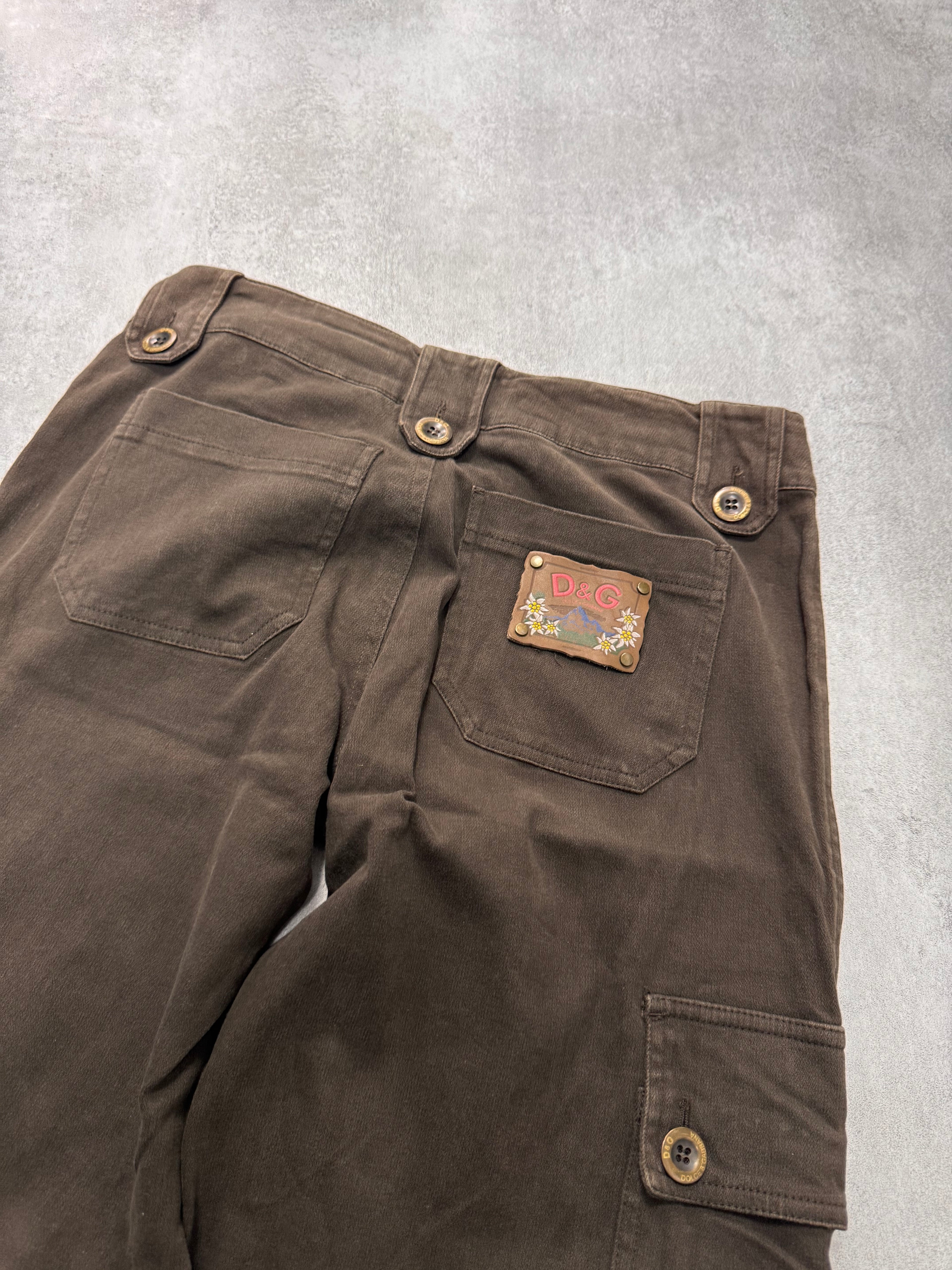2000s Dolce & Gabbana Cargo Long Zips Brown Pants