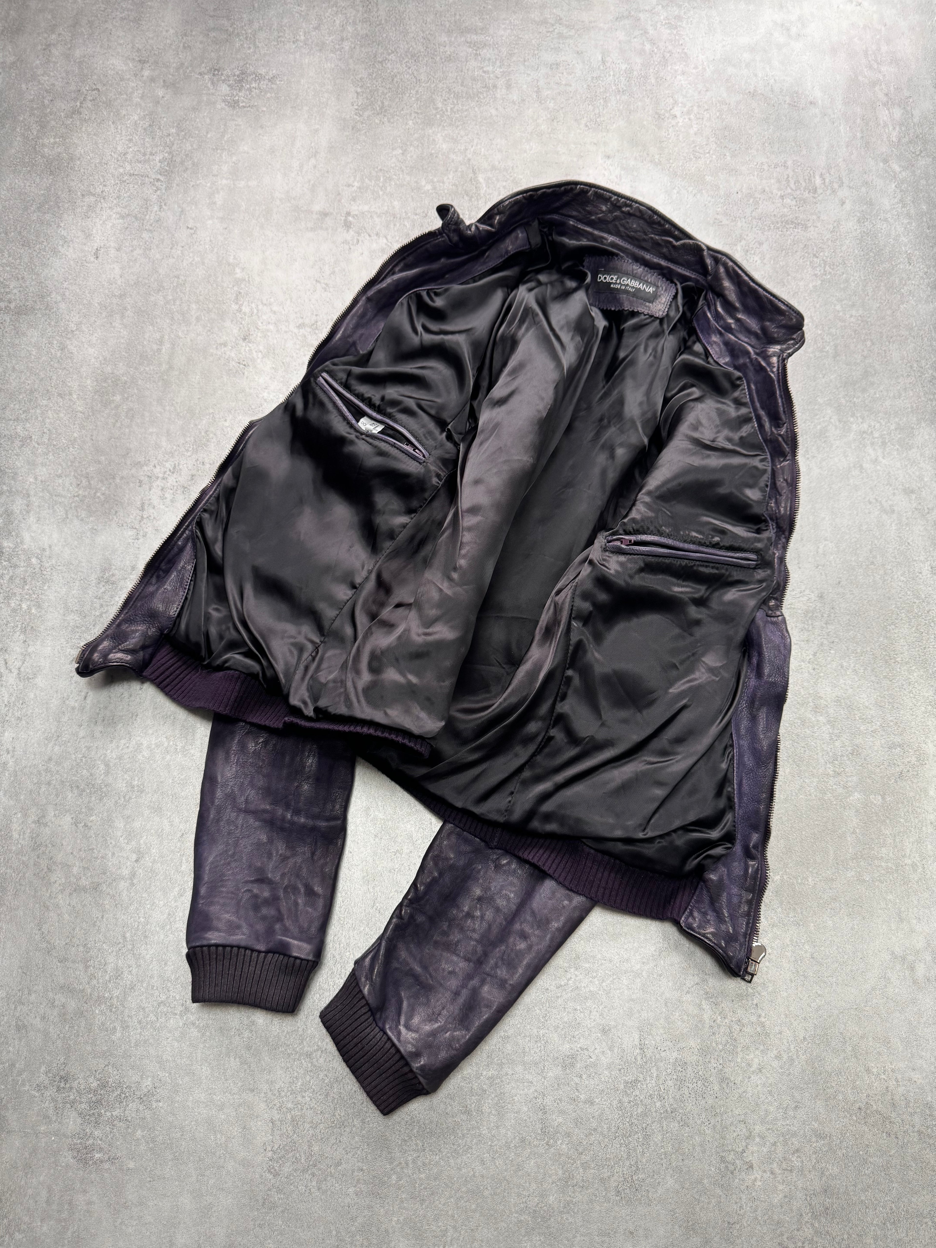 Dolce & Gabbana Galaxy Purple Cropped Leather Jacket