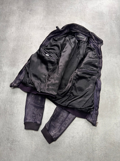 Dolce & Gabbana Galaxy Purple Cropped Leather Jacket (XS)