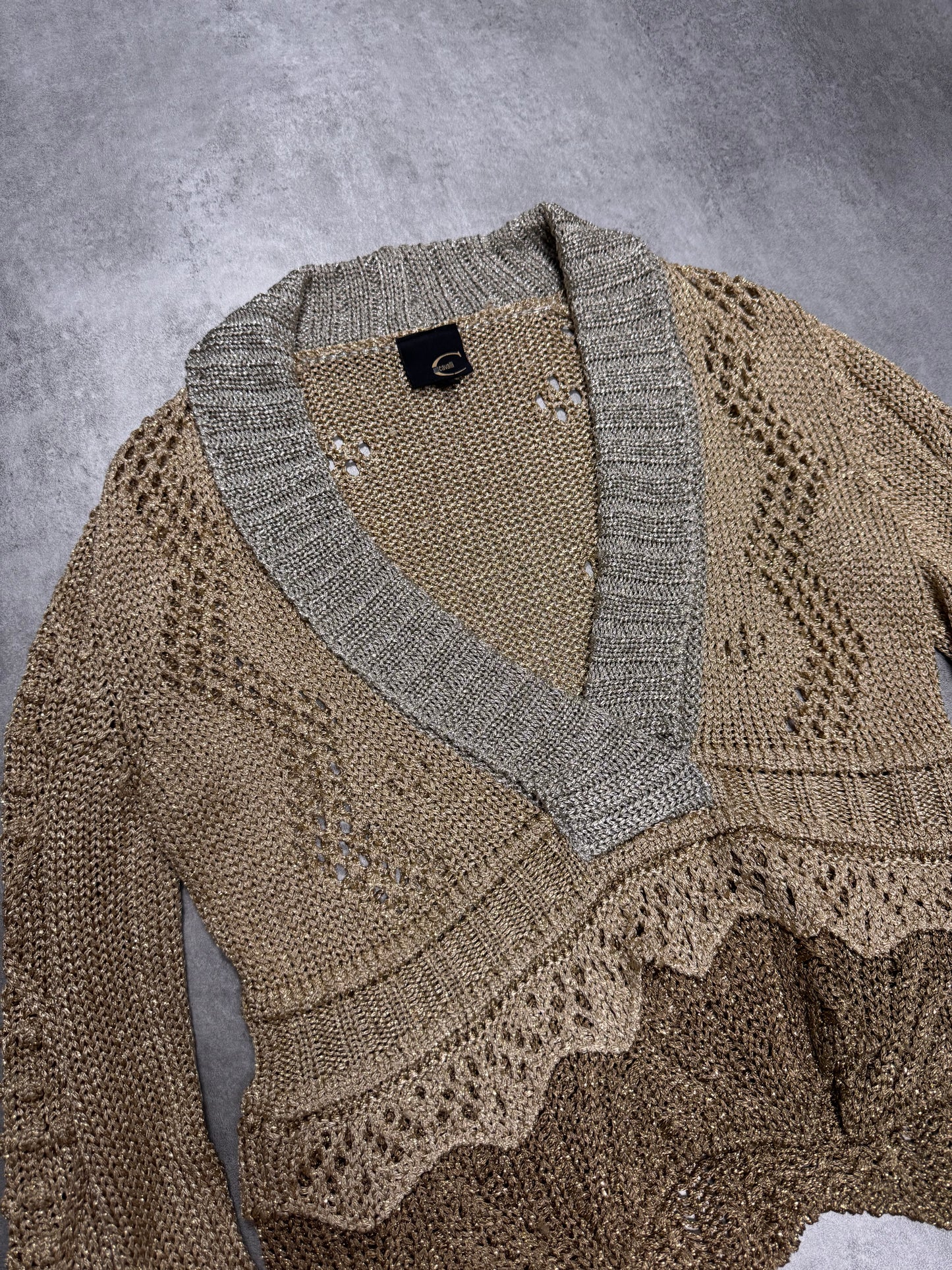 FW2007 Cavalli Golden Cropped V-Neck Sweater (XS)