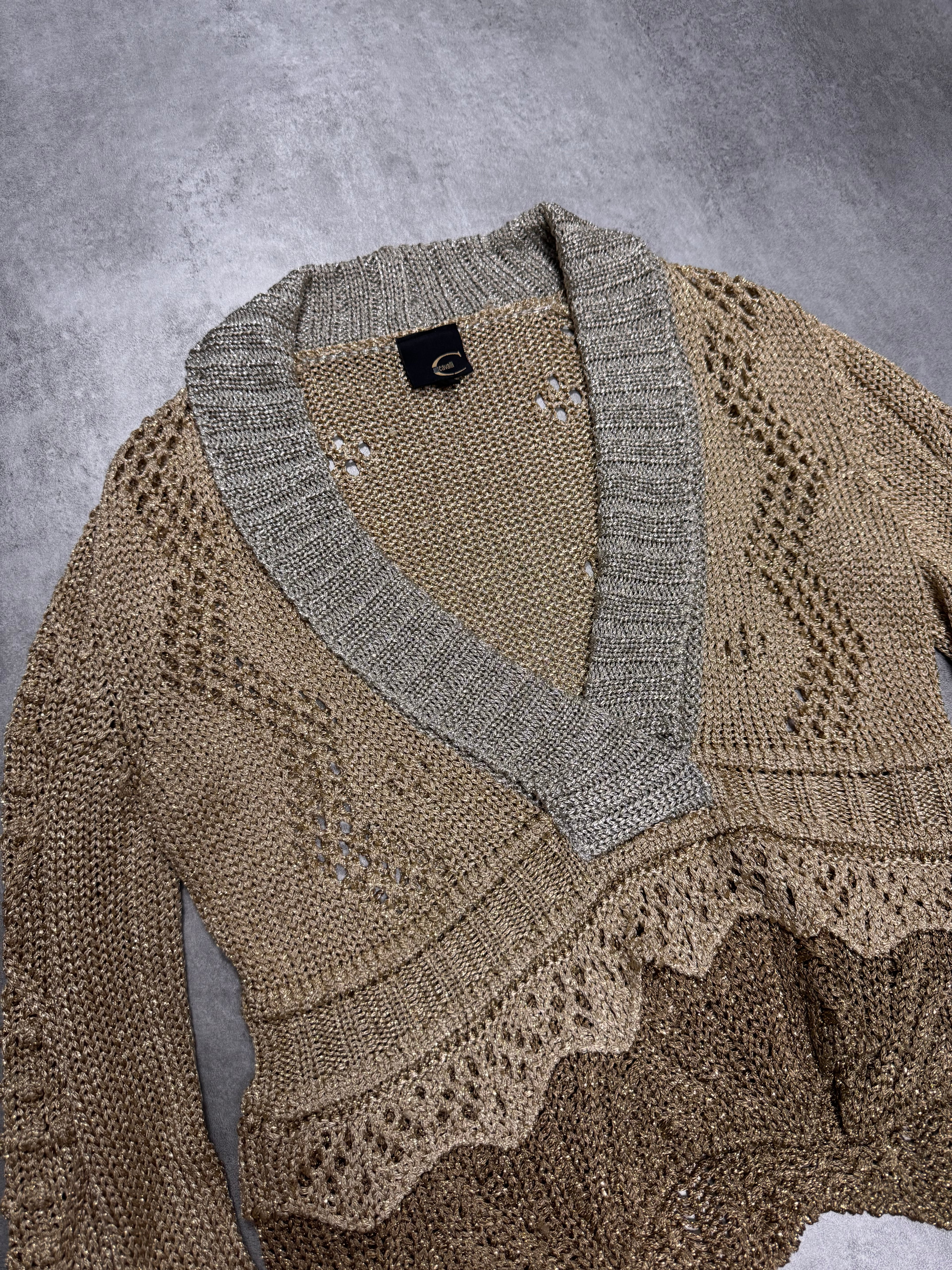 FW2007 Cavalli Golden Cropped V-Neck Sweater