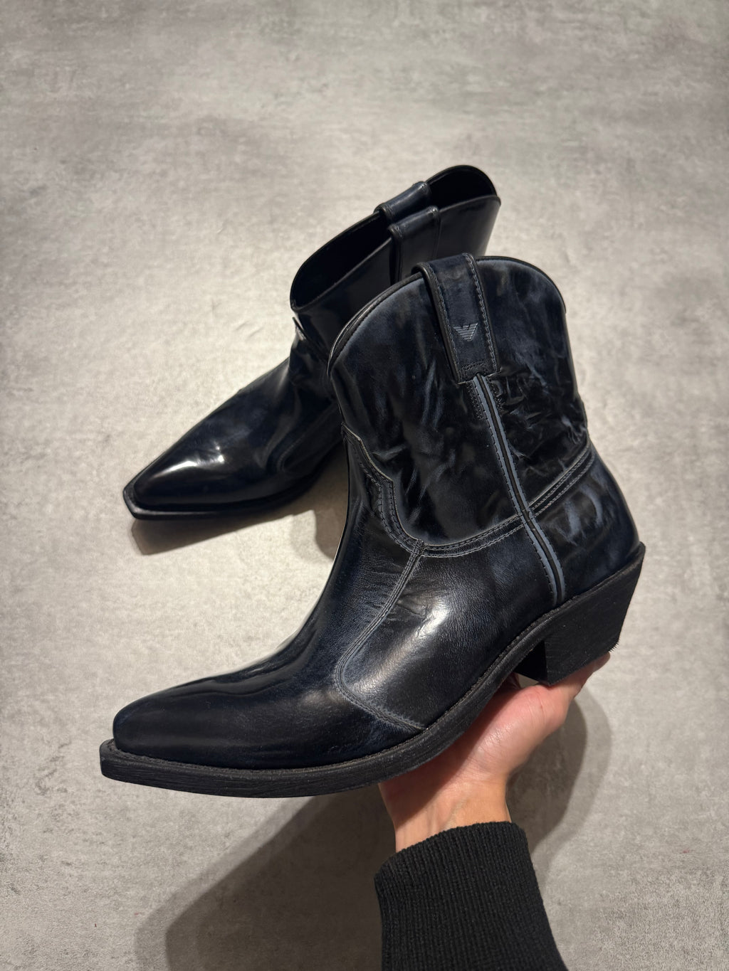 AW2012 Emporio Armani Aged Navy Boots