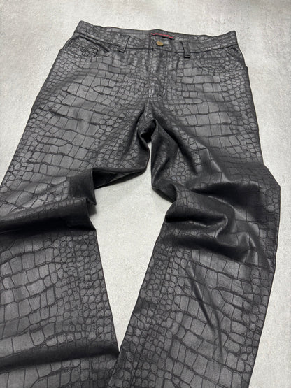 AW2001/2002 Roberto Cavalli Crocodile Black Pants (XS/S)