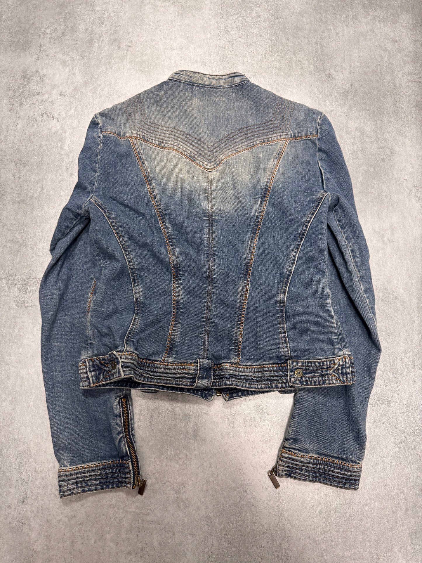 SS2005 Cavalli Sexy Biker Conceptual Denim Jacket (XS)