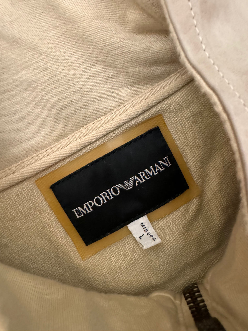 2000s Emporio Armani Paneled Stone Beige Zip-Up Sweater