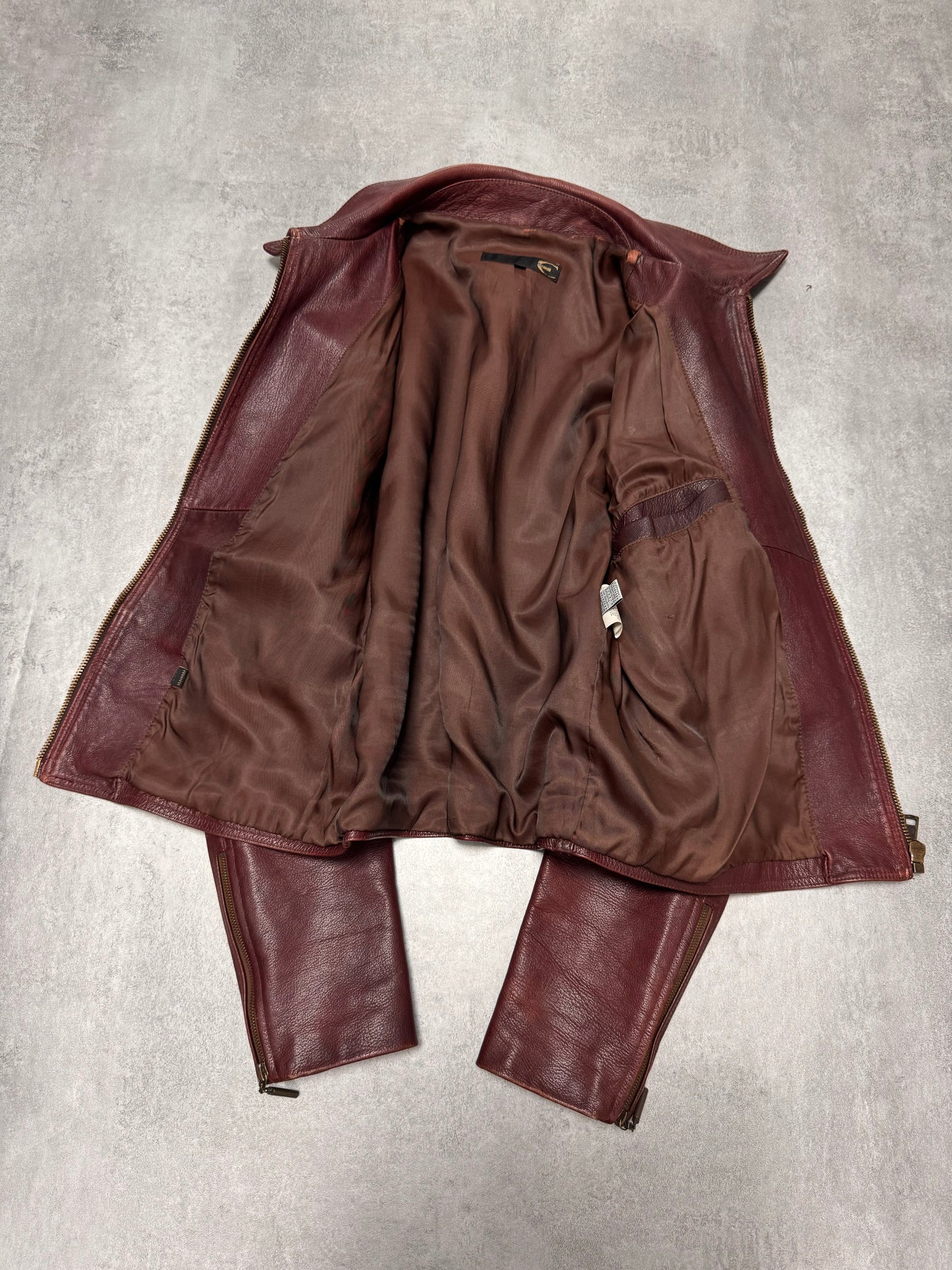 2000s Cavalli Fight Club Faded Burgundy Leather Jacket (S/M)