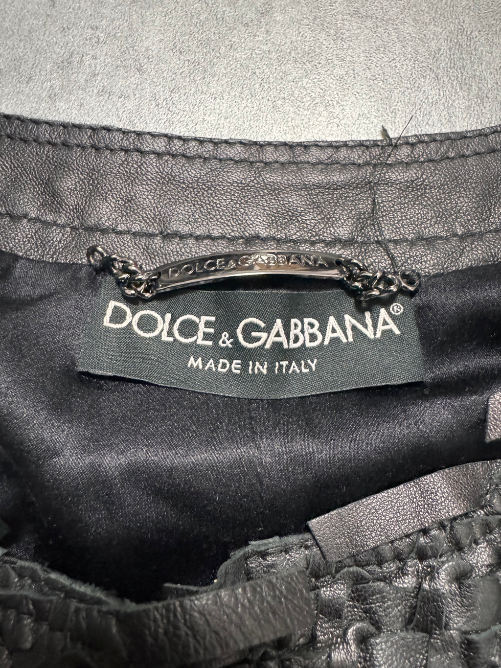 2000s Dolce & Gabbana Woven Black Leather Jacket