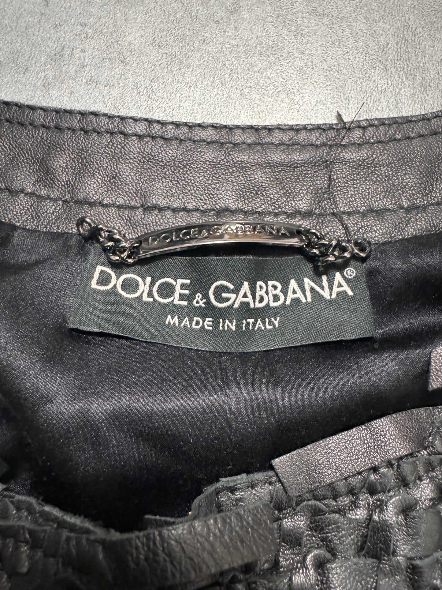 2000s Dolce & Gabbana Woven Black Leather Jacket (XS/S)