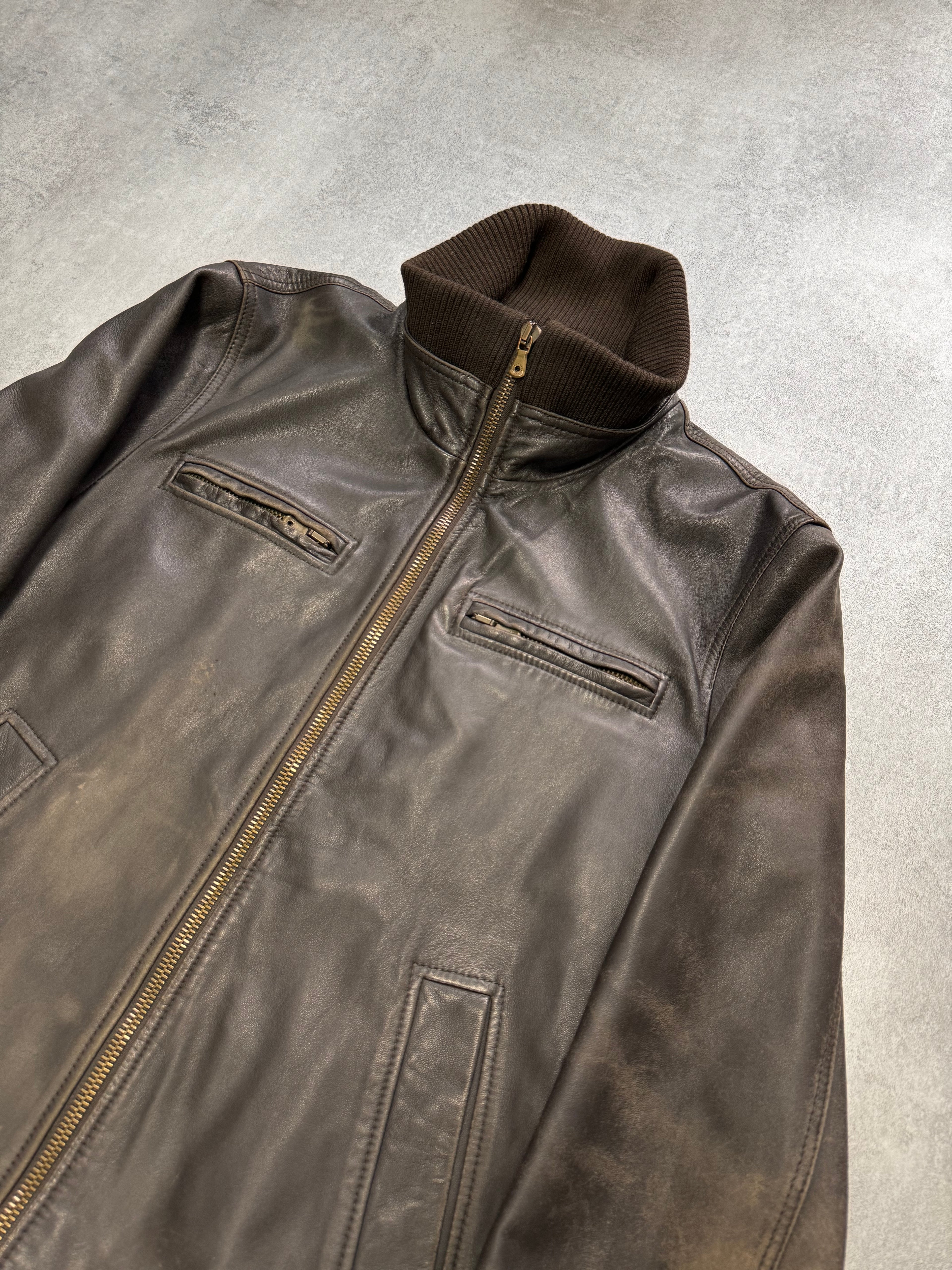 2000s Dolce & Gabbana Minimalist Distressed Leather Jacket