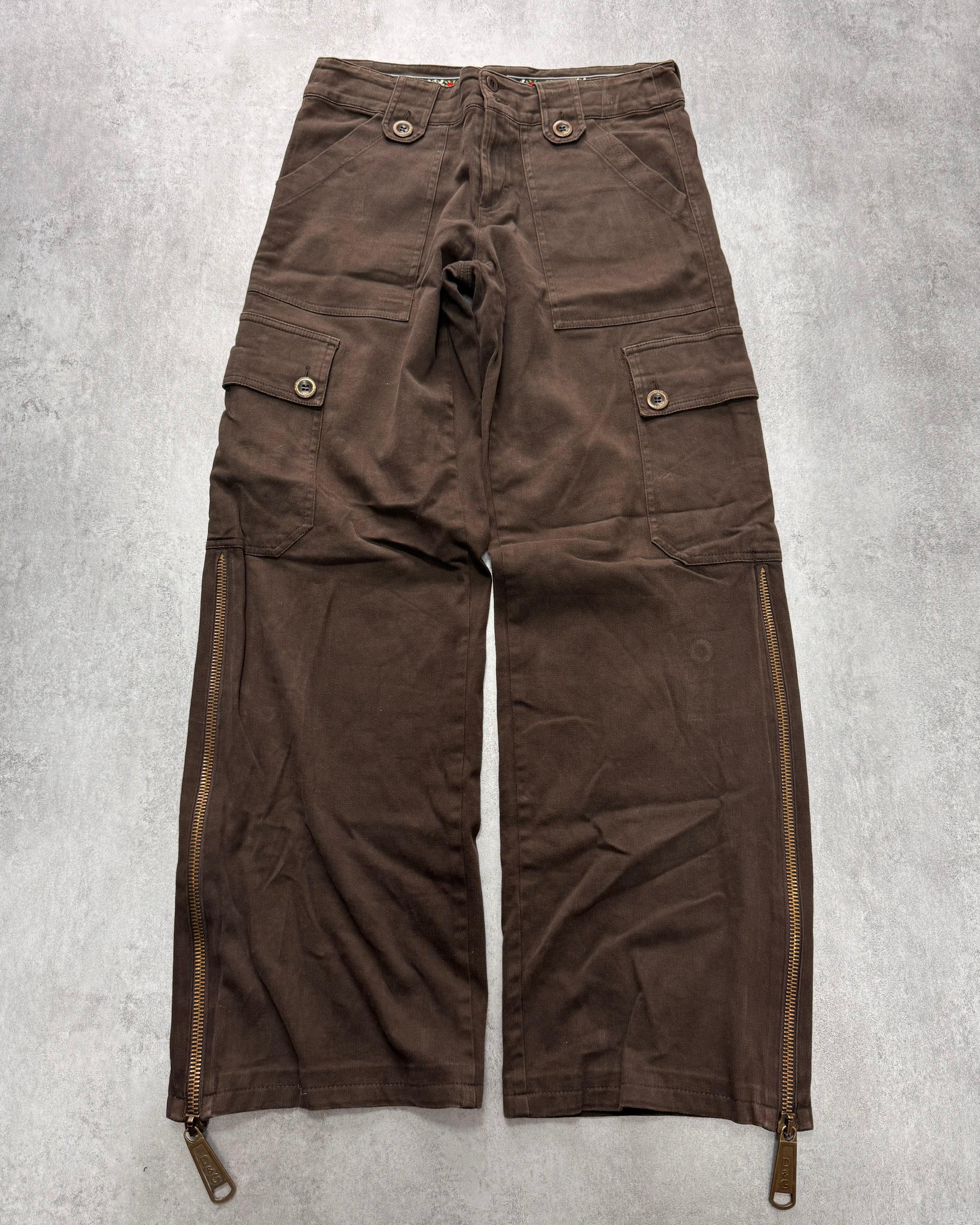 2000s Dolce & Gabbana Cargo Long Zips Brown Pants