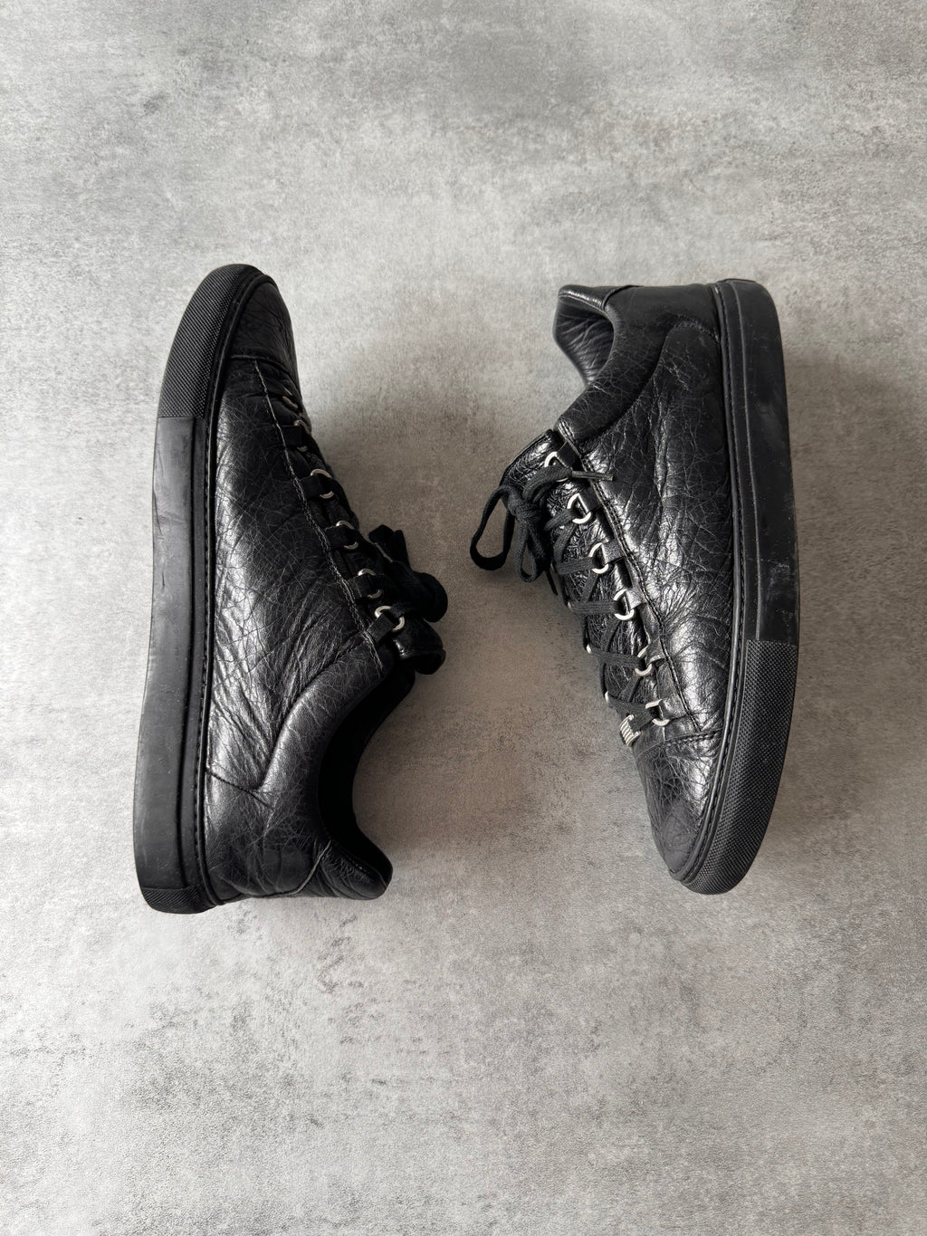 Balenciaga Arena Low Black Cracked Leather Sneakers