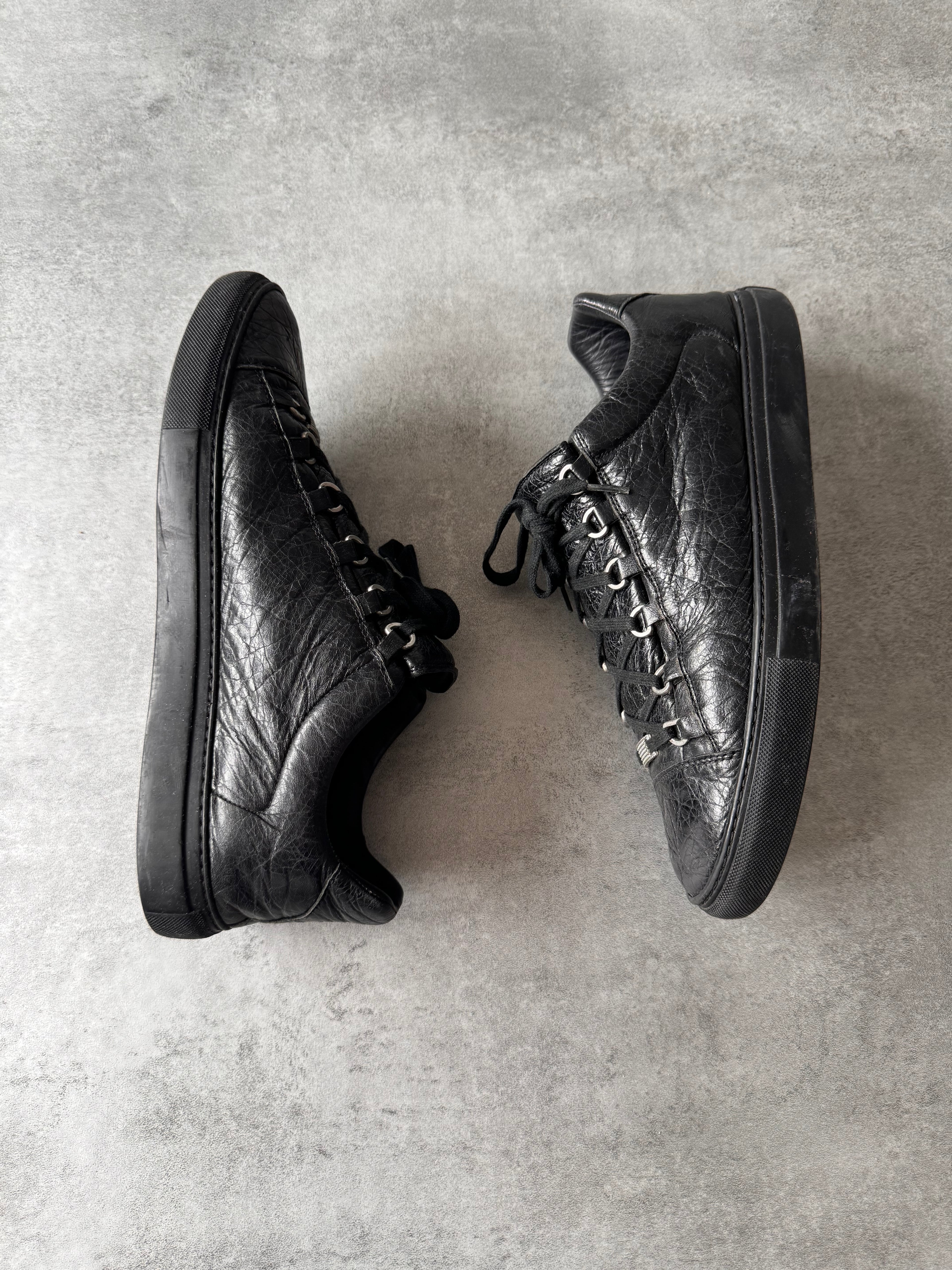 Balenciaga Arena Low Black Cracked Leather Sneakers