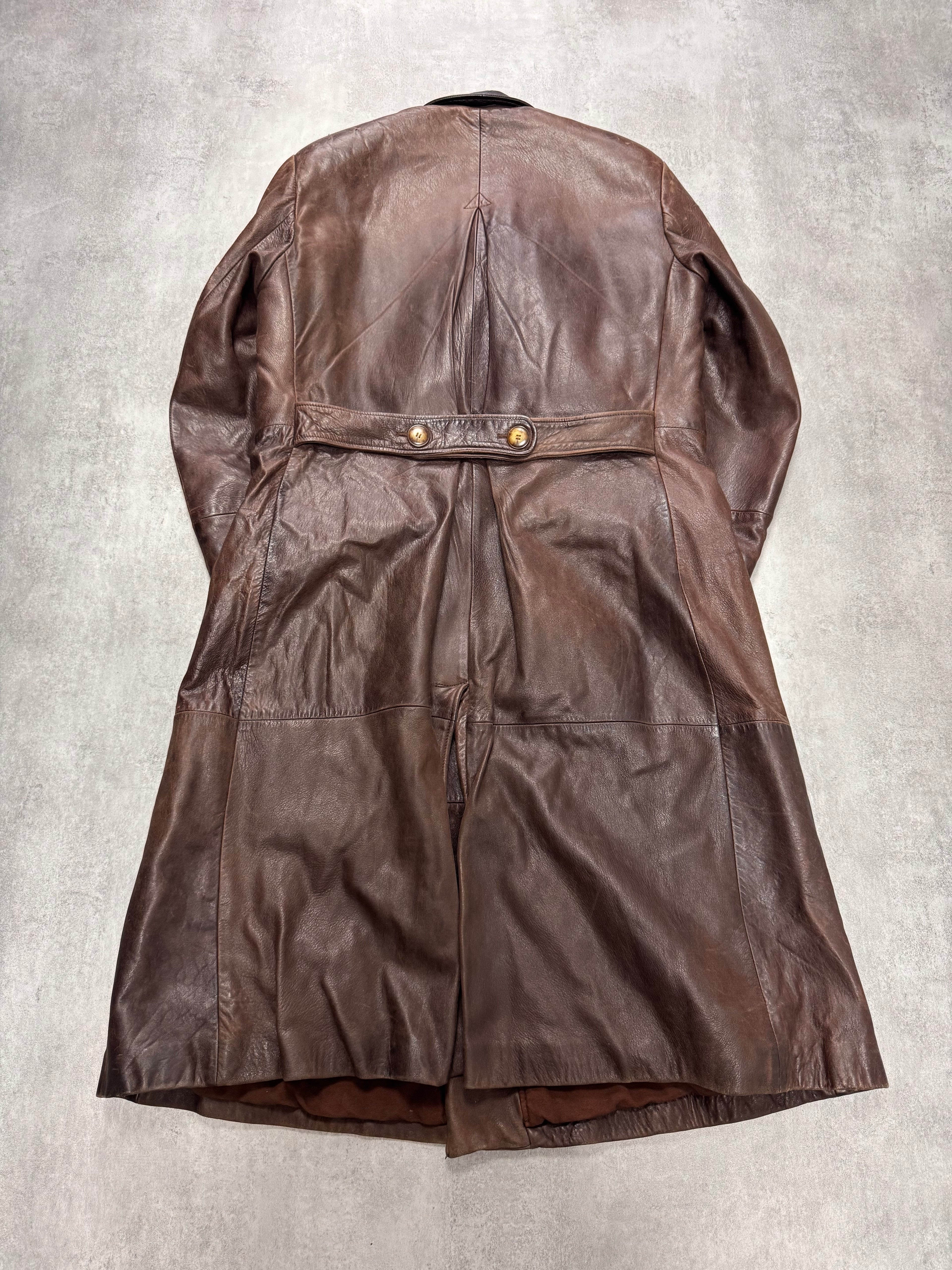 1990s Giorgio Armani Brown Leather Long Coat