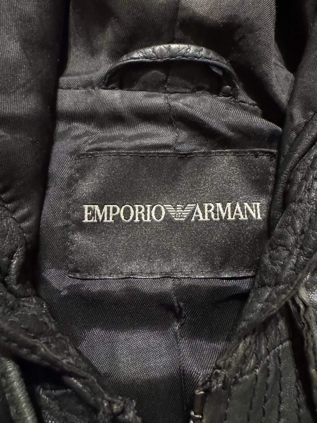 SS2008 Emporio Armani Hooded Faded Leather Black Jacket