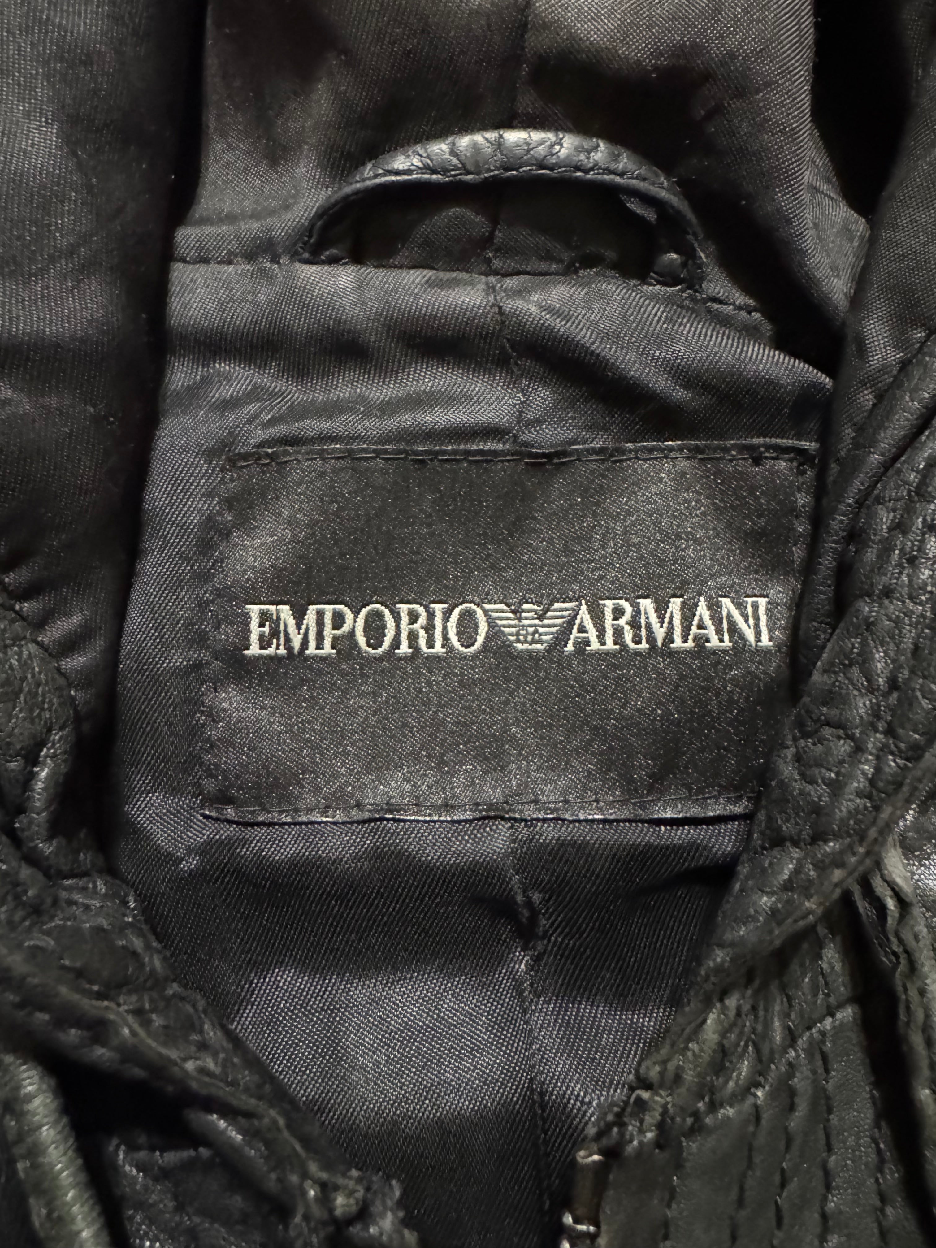 SS2008 Emporio Armani Hooded Faded Leather Black Jacket