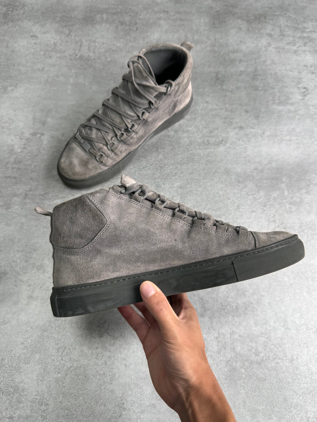 Balenciaga Arena High Grey Suede Leather Sneakers