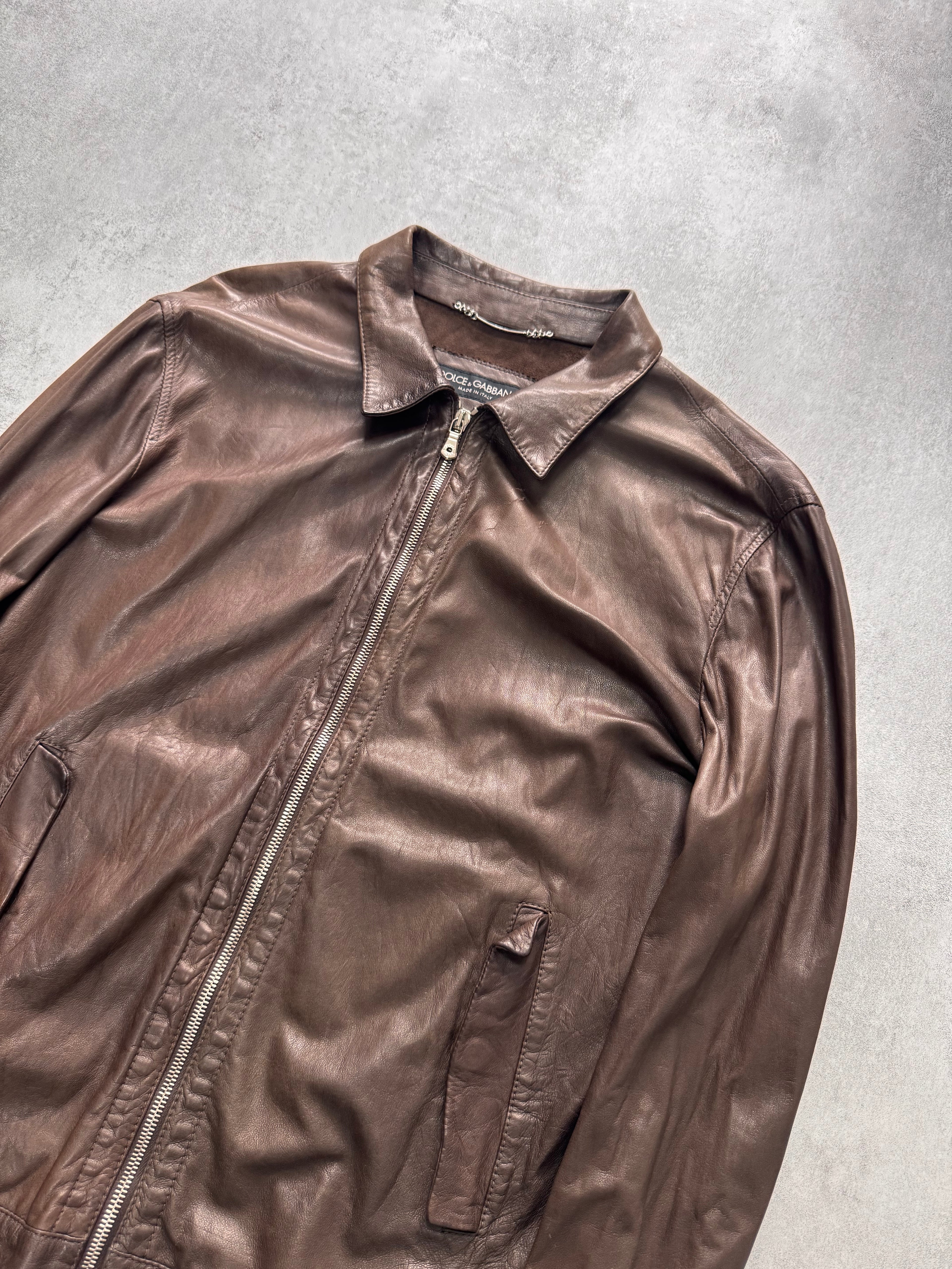 2000s Dolce & Gabbana Simple Brown Leather Jacket