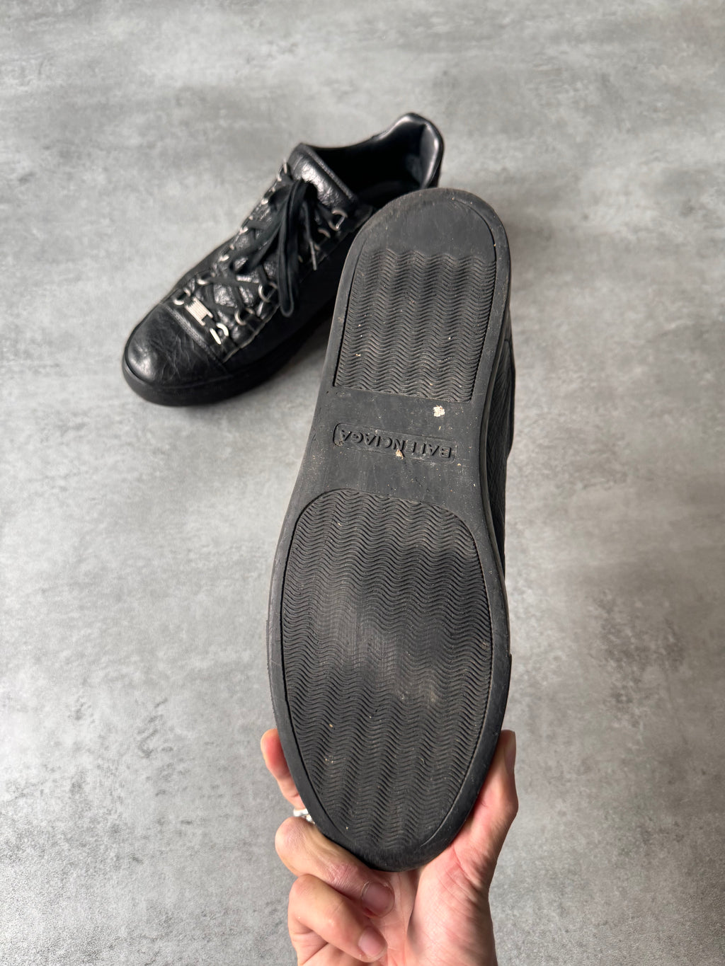 Balenciaga Arena Low Black Cracked Leather Sneakers